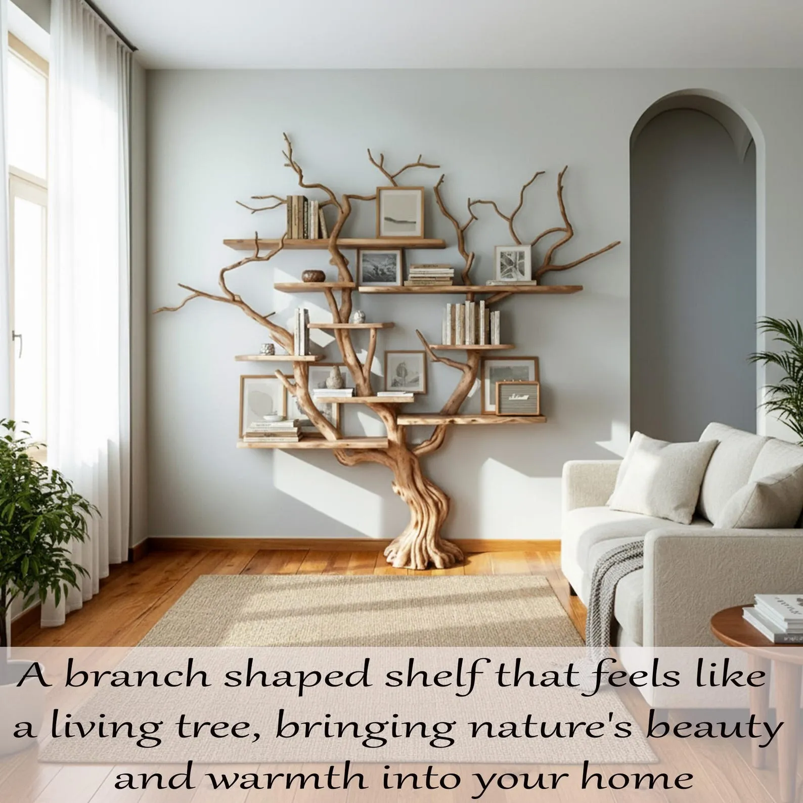 Tree branch book shelf floating shelves hand carved solid wood bookcase driftwood wall art floor shelf - Image 6