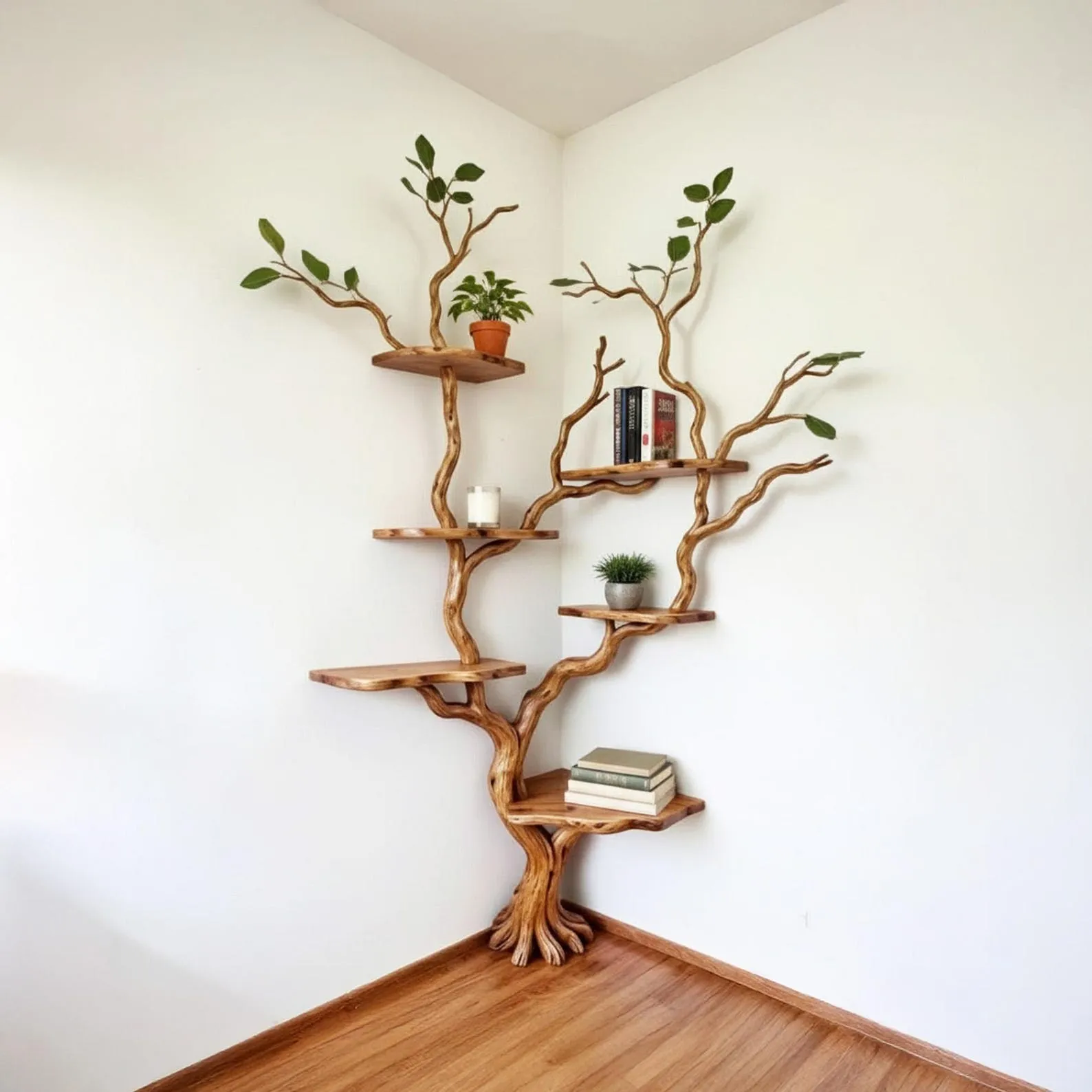 Tree branch book shelf driftwood branch solid wood tree corner floating shelf reclaimed wood bookcase