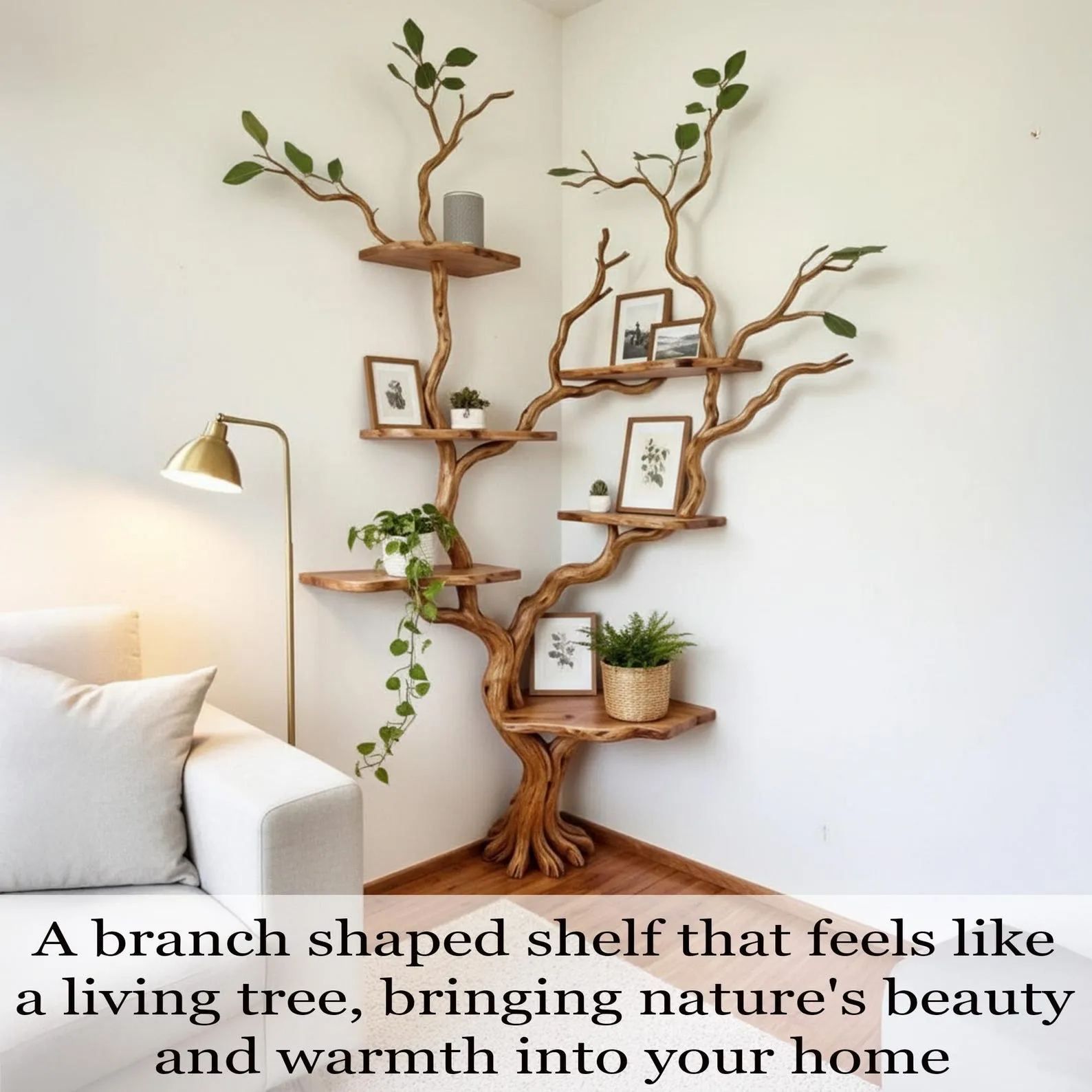 Tree branch book shelf driftwood branch solid wood tree corner floating shelf reclaimed wood bookcase - Image 4