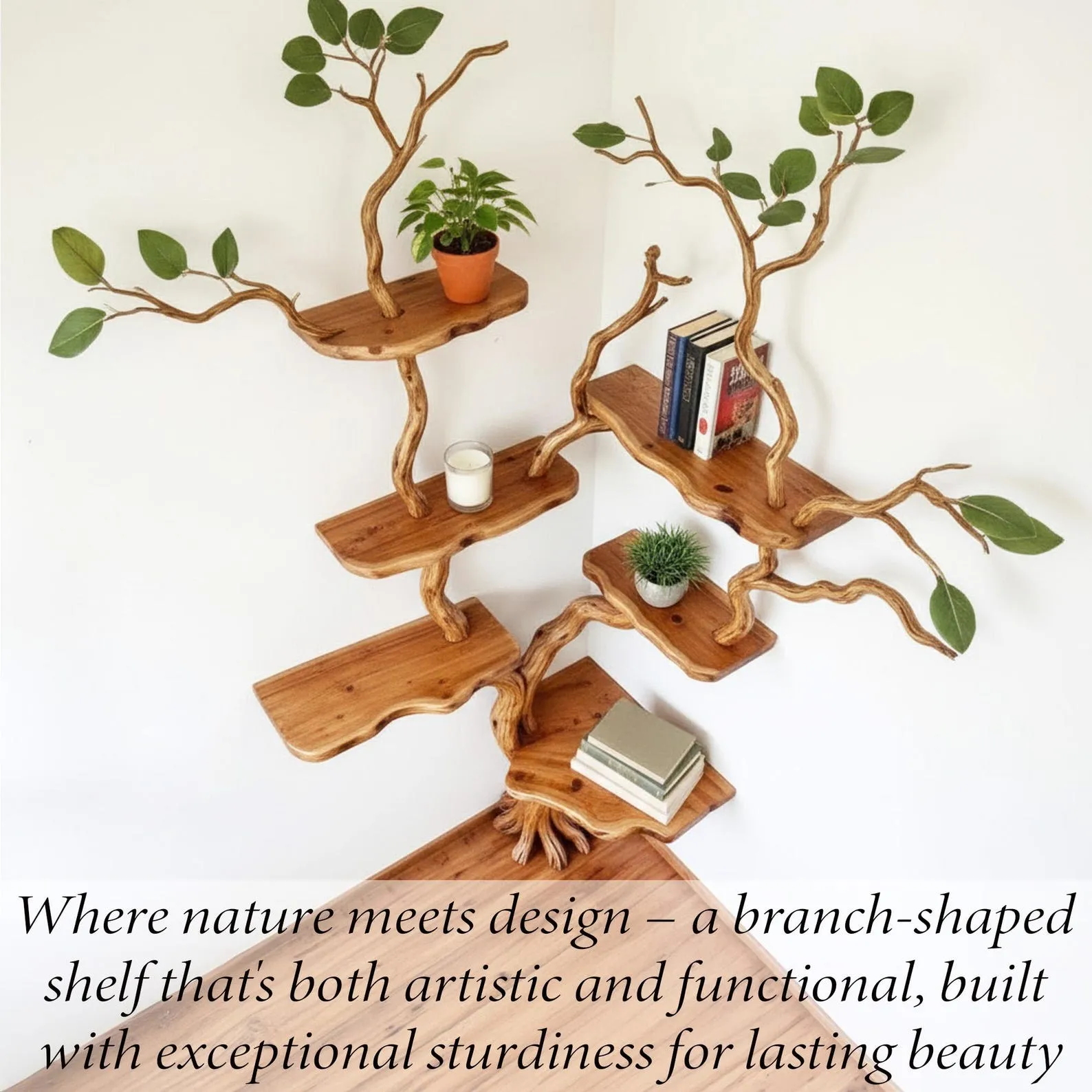 Tree branch book shelf driftwood branch solid wood tree corner floating shelf reclaimed wood bookcase - Image 5