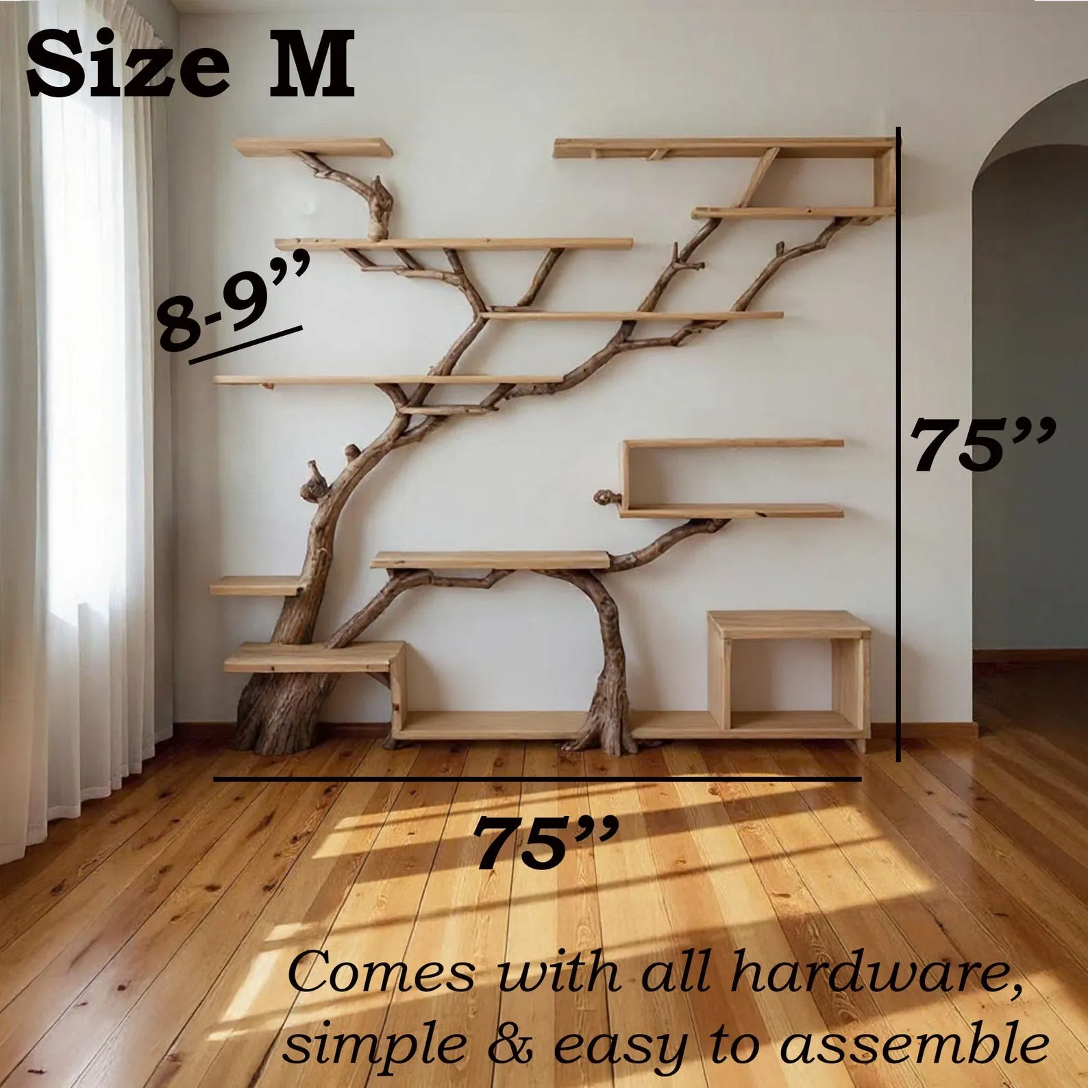 Tree branch book shelf driftwood branch handmade bookcase solid wood sculpture custom floating shelves furniture - Image 9