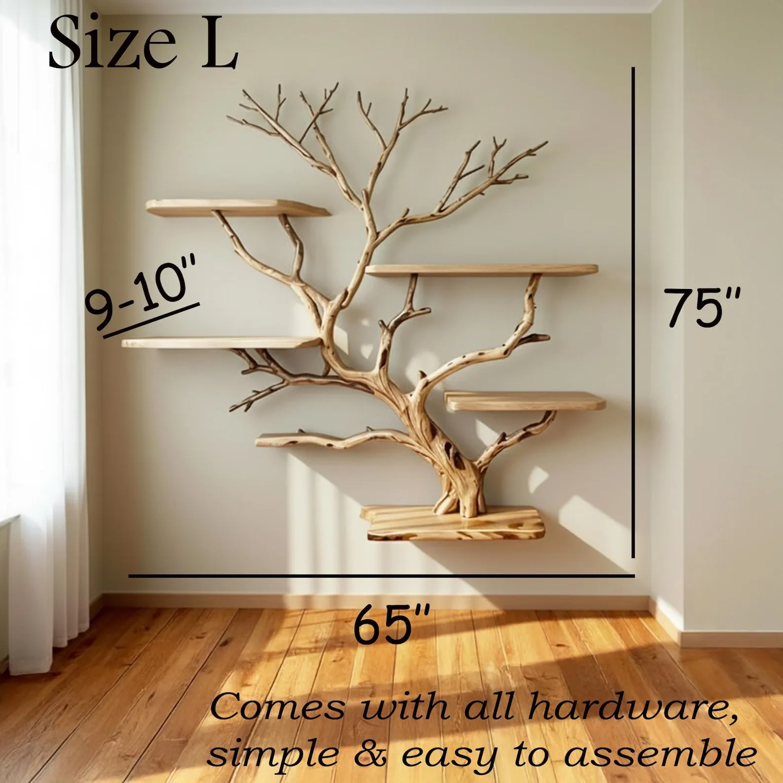 Floating bookshelf tree branch book shelf wall mounted shelf hand driftwood carving solid wood bookcase - Image 10