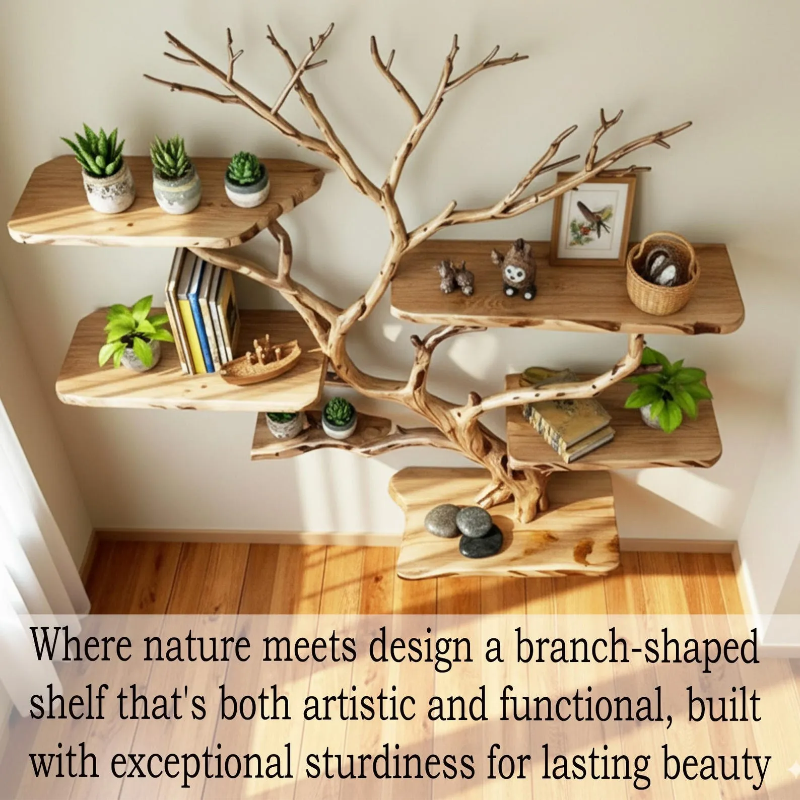 Floating bookshelf tree branch book shelf wall mounted shelf hand driftwood carving solid wood bookcase - Image 3