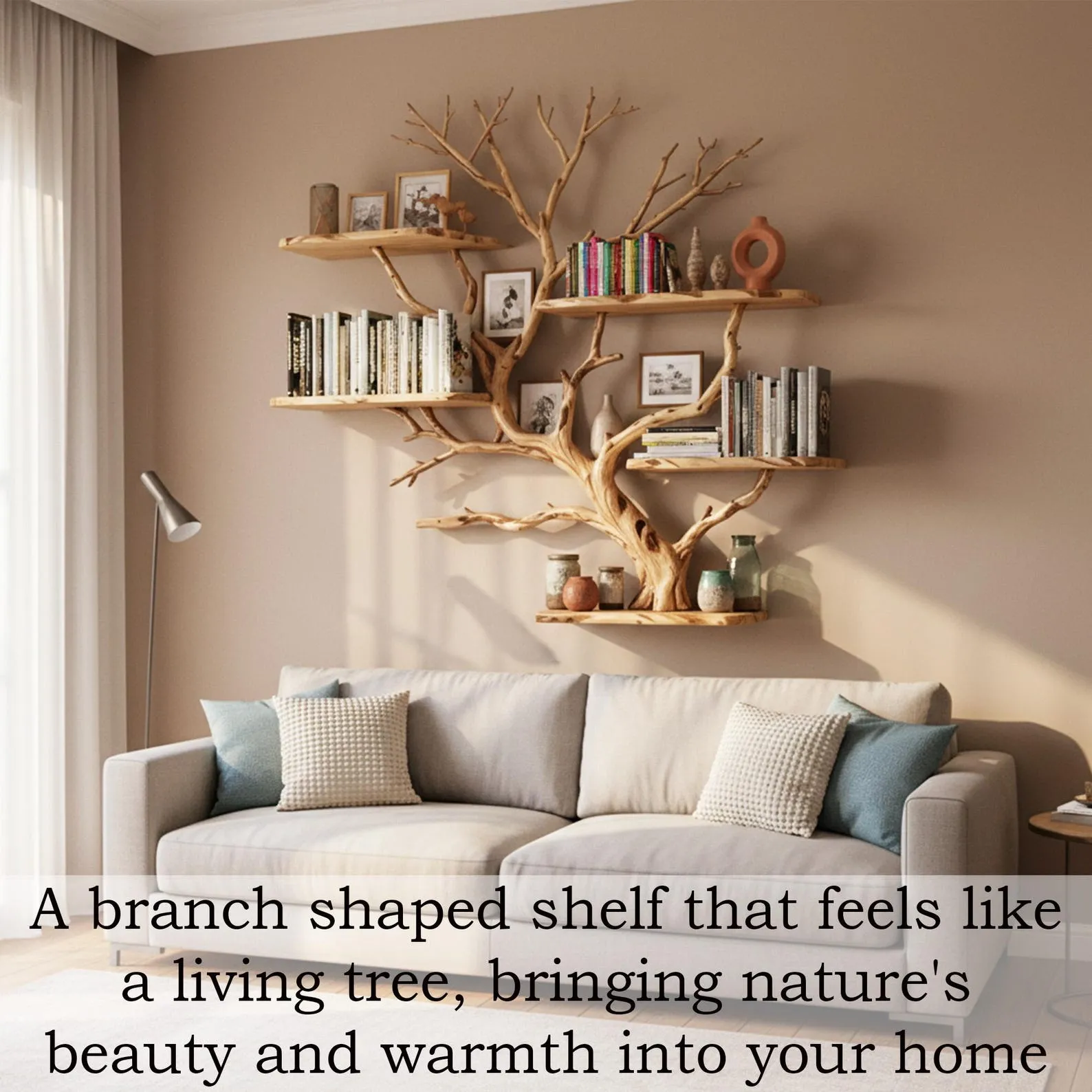 Floating bookshelf tree branch book shelf wall mounted shelf hand driftwood carving solid wood bookcase - Image 4
