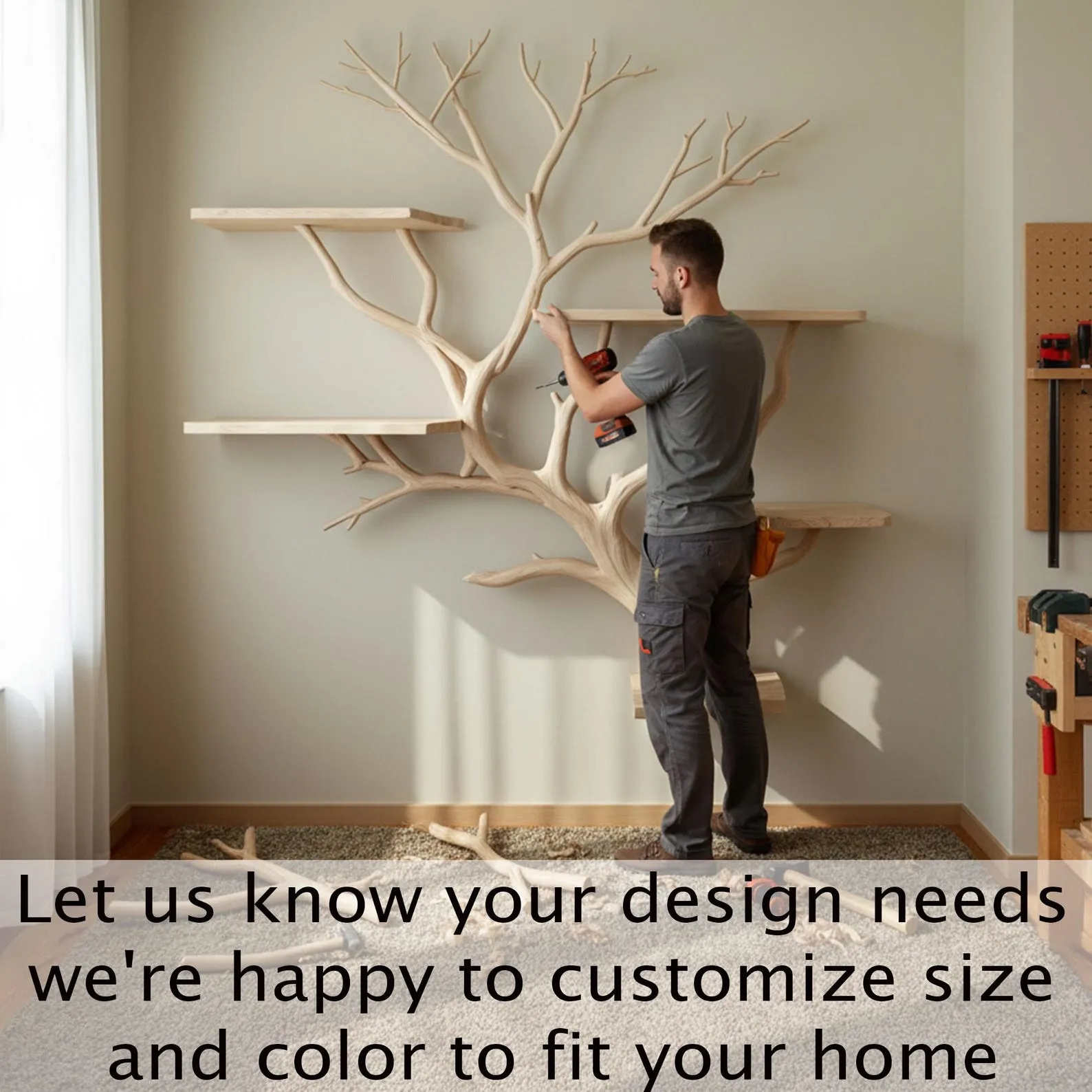 Floating bookshelf tree branch book shelf wall mounted shelf hand driftwood carving solid wood bookcase - Image 5