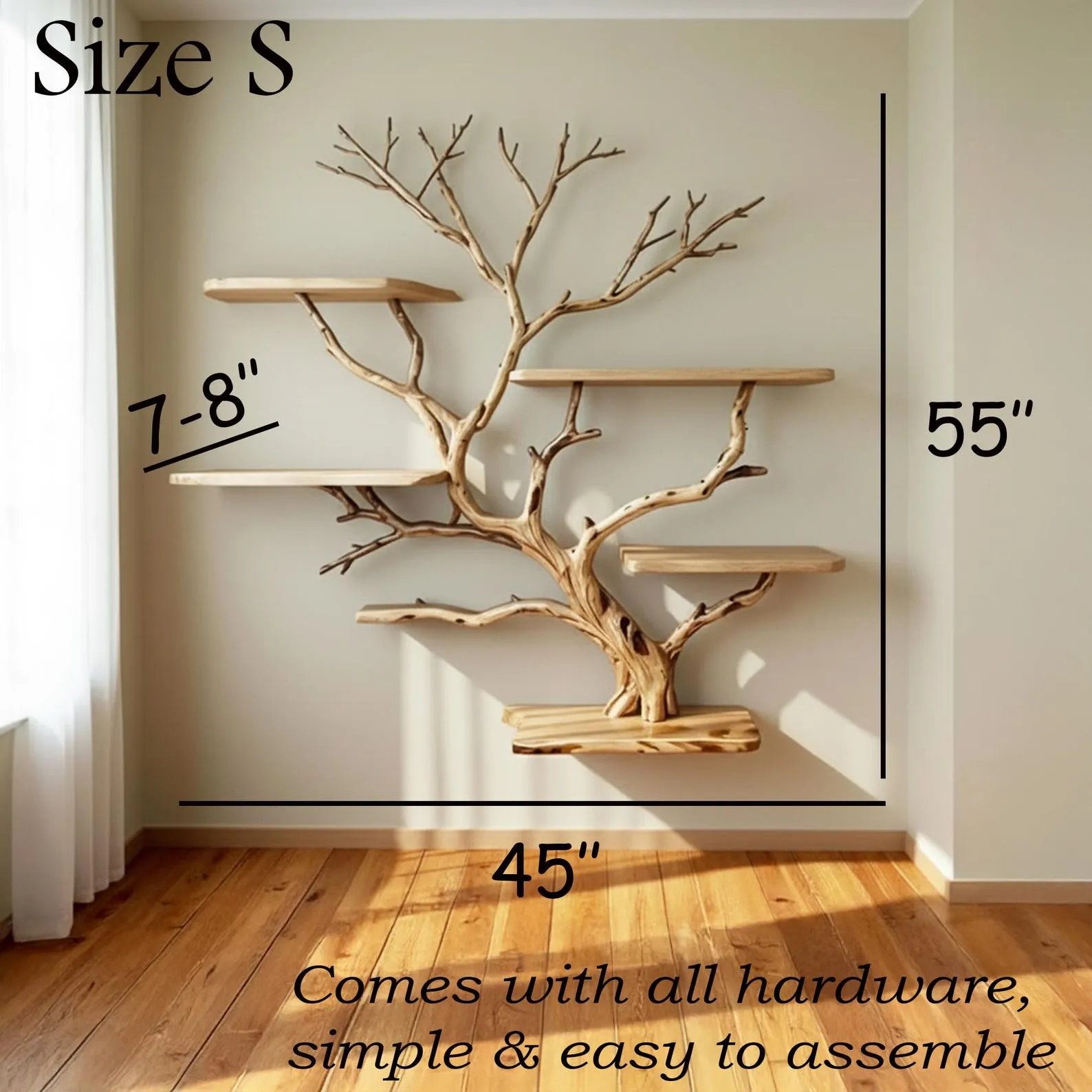 Floating bookshelf tree branch book shelf wall mounted shelf hand driftwood carving solid wood bookcase - Image 8