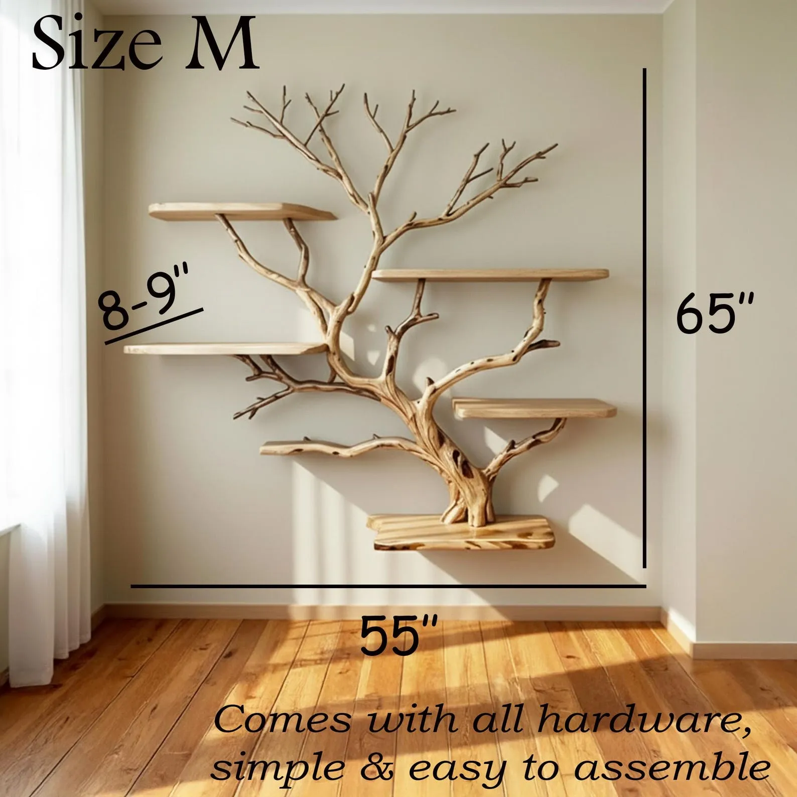 Floating bookshelf tree branch book shelf wall mounted shelf hand driftwood carving solid wood bookcase - Image 9