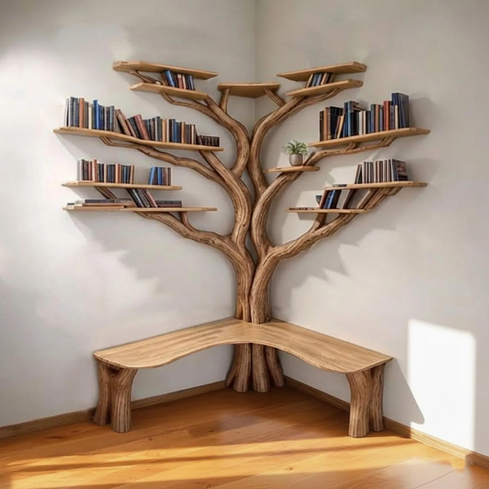 Floor bookshelf corner tree branch book shelf solid wood floating shelves on wall bookcase decoration