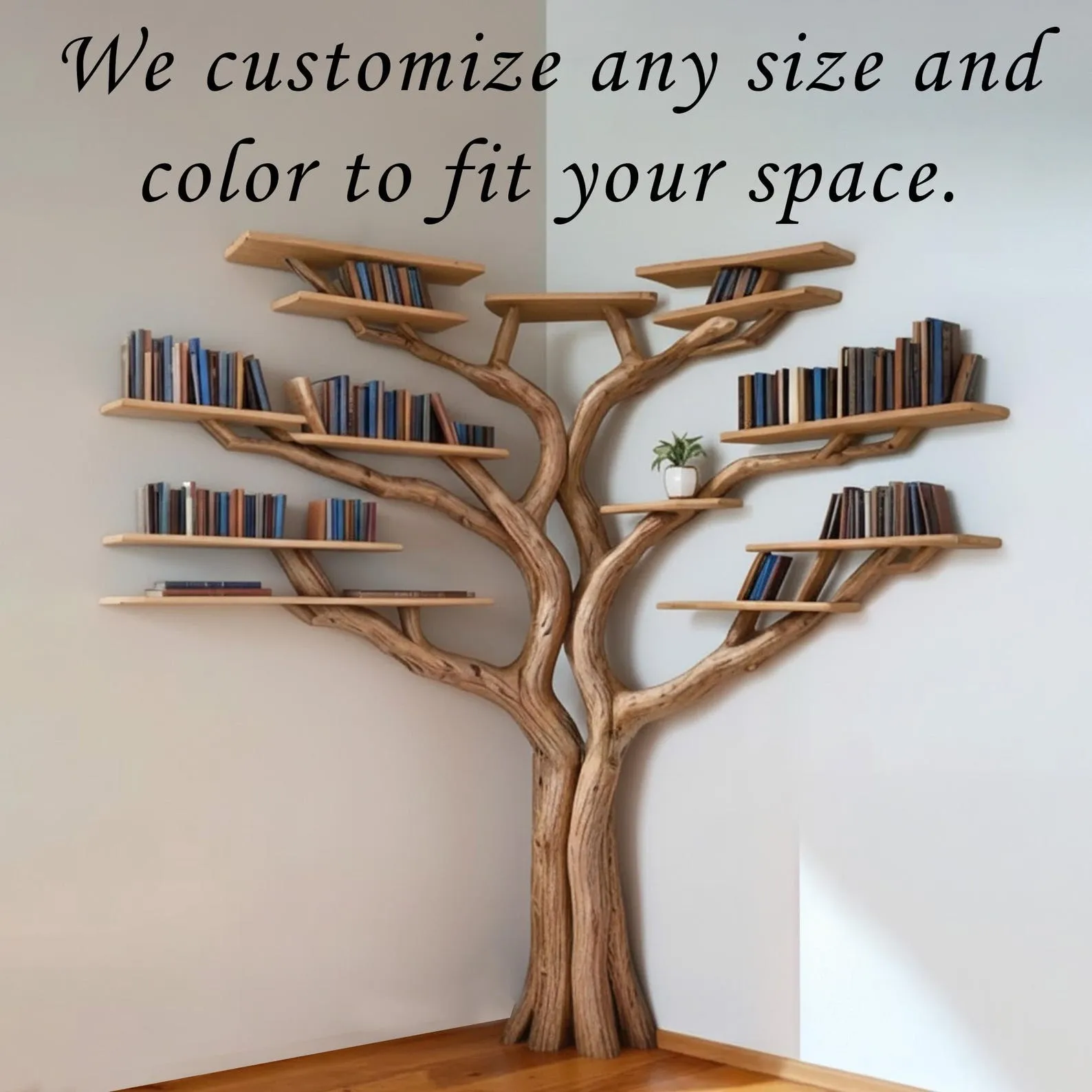Floor bookshelf corner tree branch book shelf solid wood floating shelves on wall bookcase decoration - Image 6