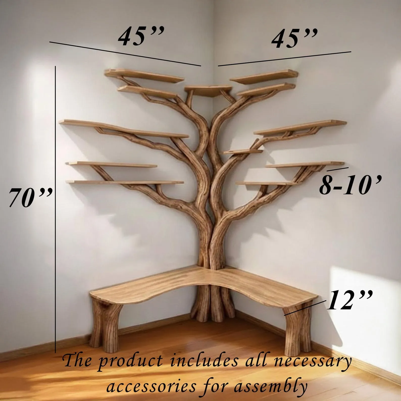 Floor bookshelf corner tree branch book shelf solid wood floating shelves on wall bookcase decoration - Image 9