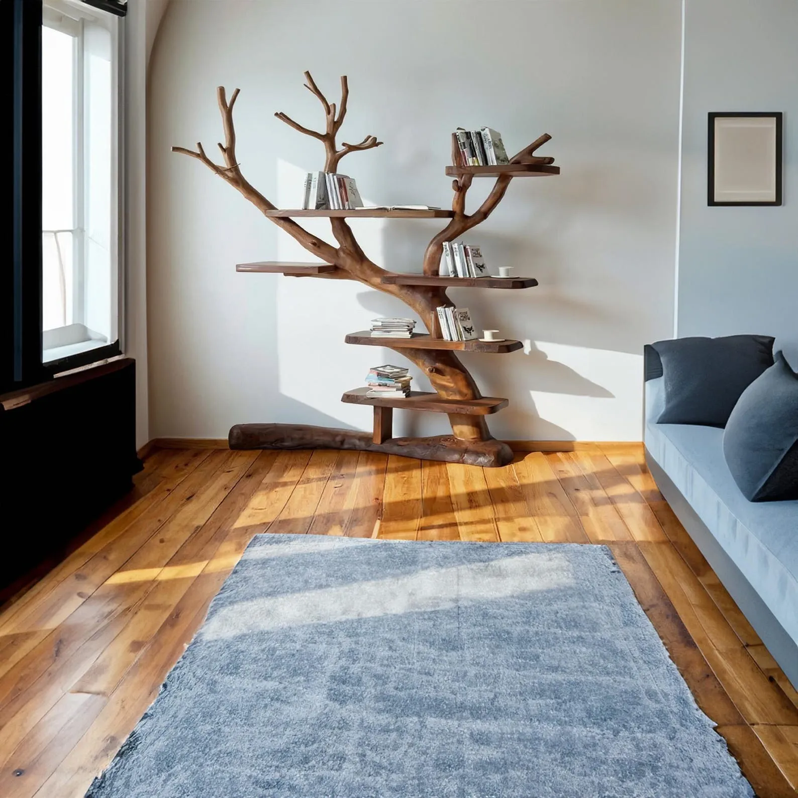 Solid Wood Tree Bookshelf: Handmade Display Cabinet, Rustic Decor - Image 5