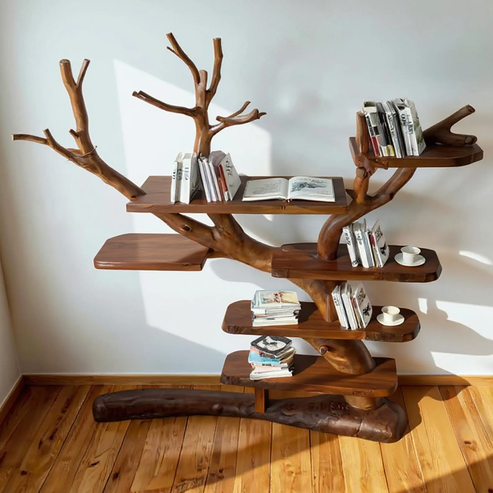 Solid Wood Tree Bookshelf: Handmade Display Cabinet, Rustic Decor - Image 7