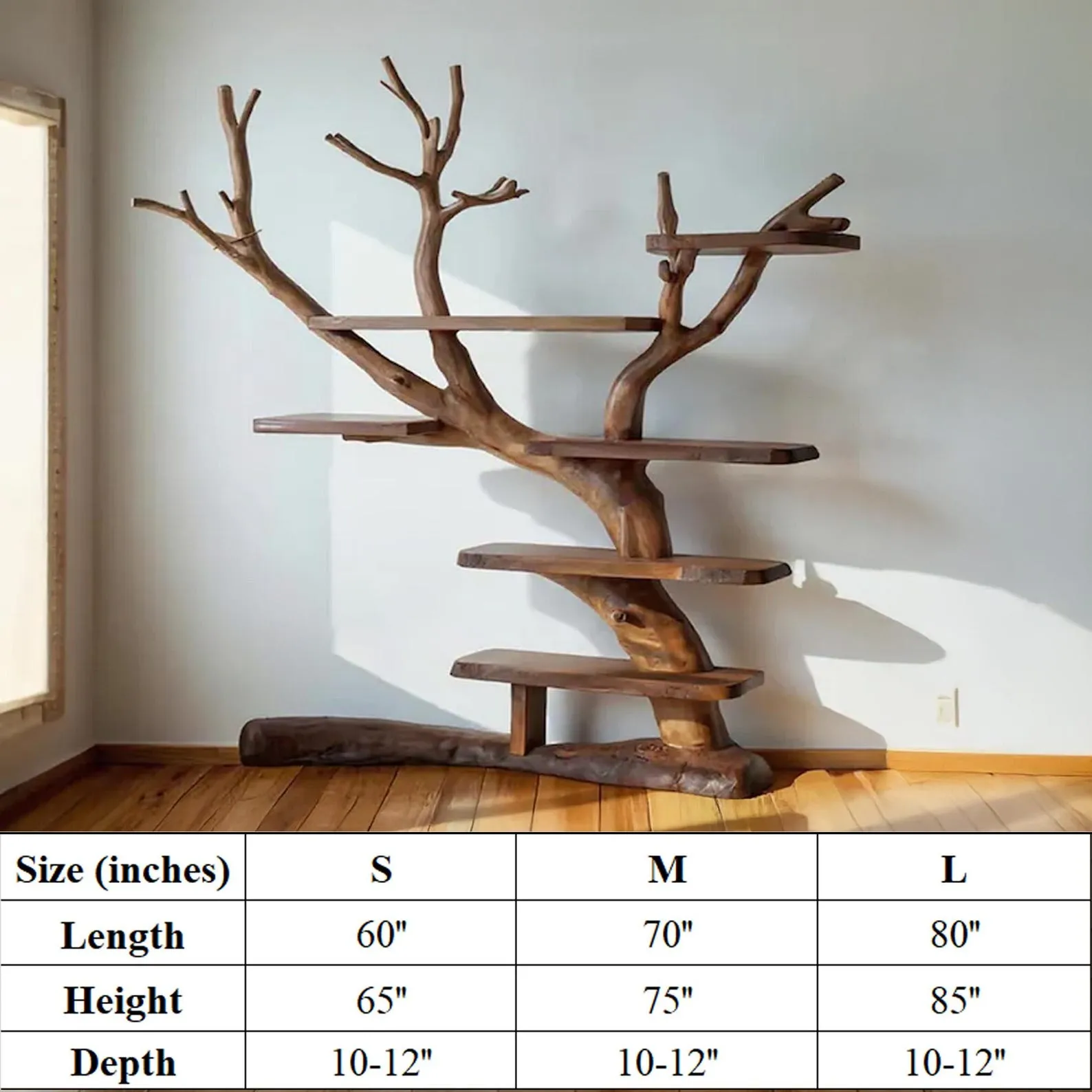 Solid Wood Tree Bookshelf: Handmade Display Cabinet, Rustic Decor - Image 9