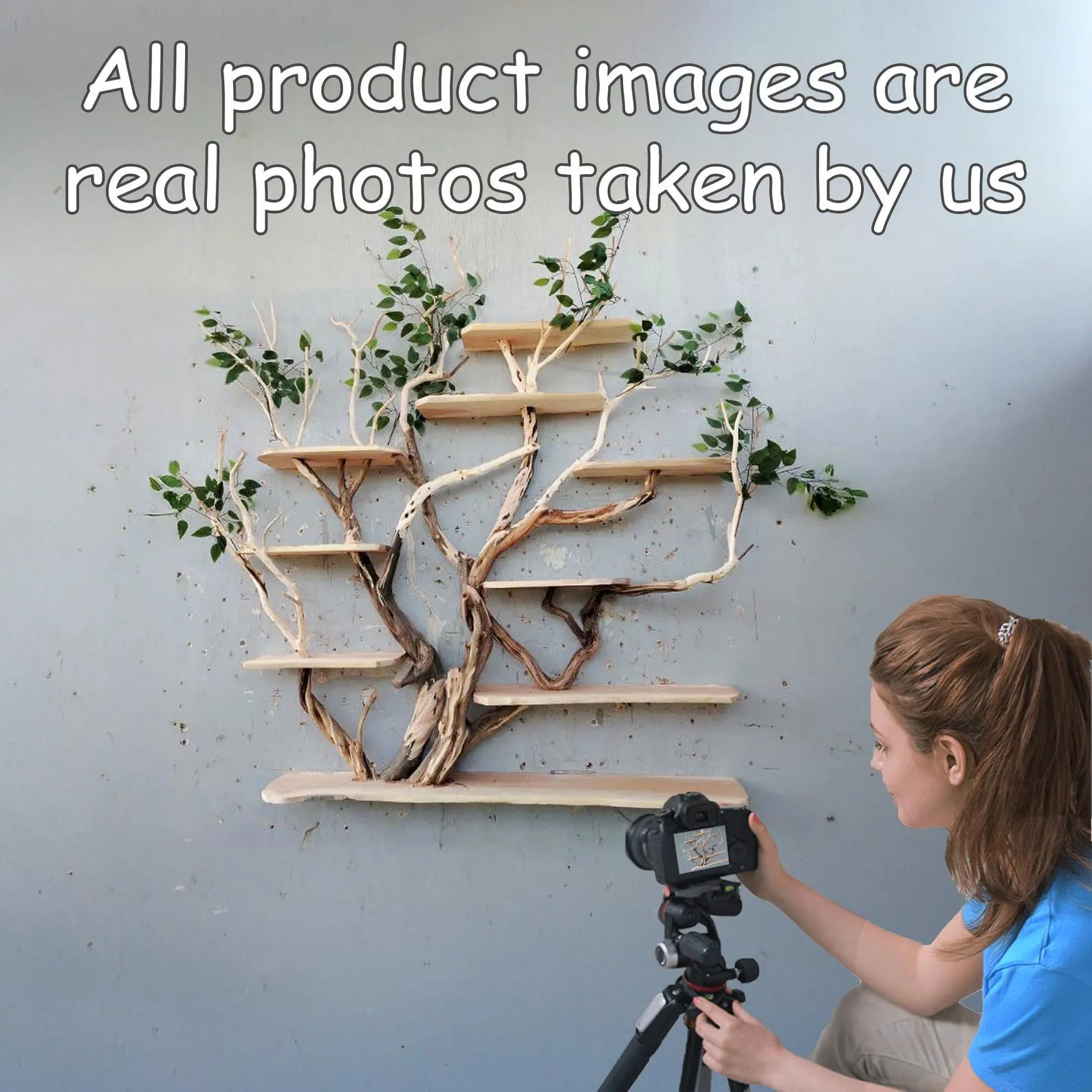 Tree branch floating book shelves on wall decor live edge wood custom bookshelf art - Image 3