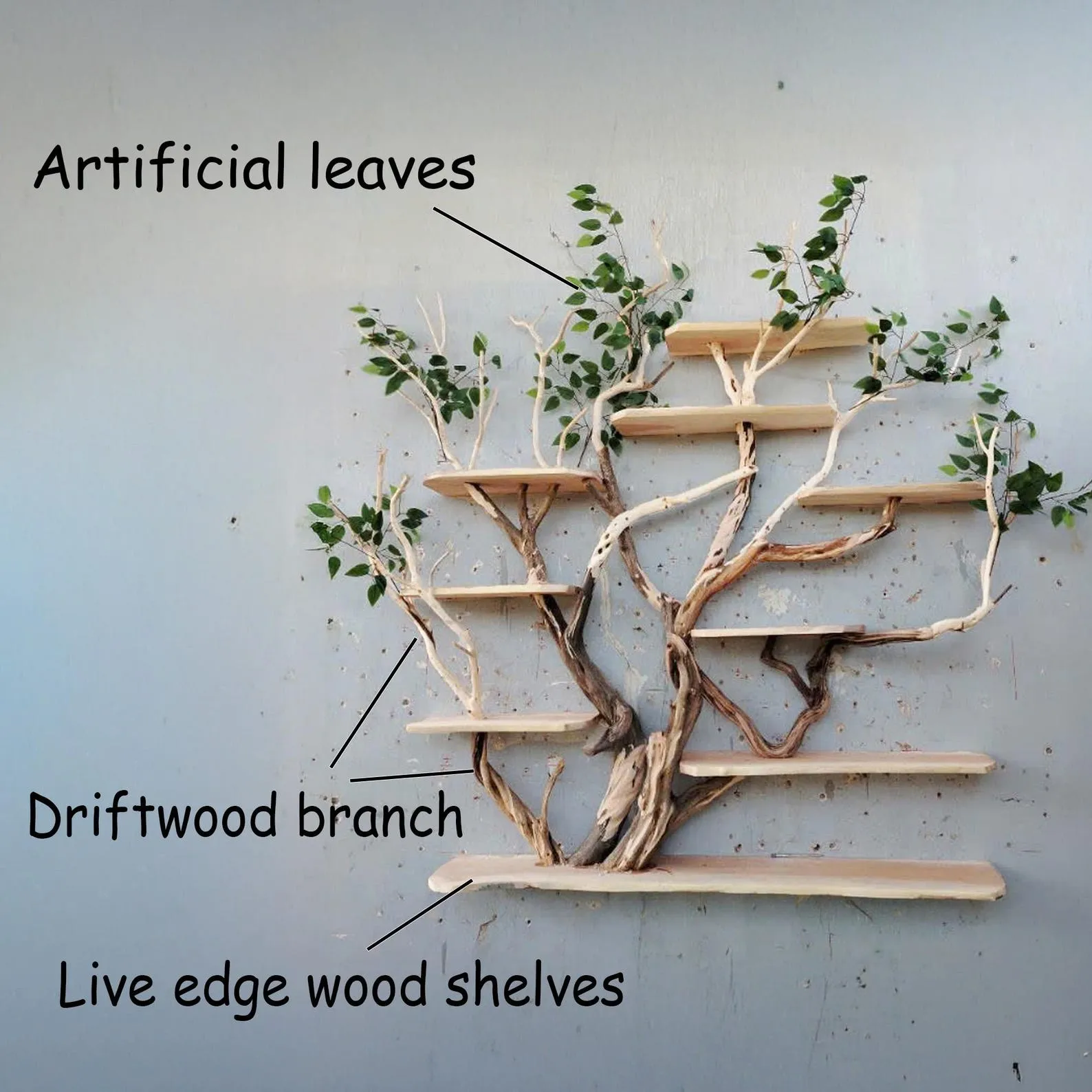 Tree branch floating book shelves on wall decor live edge wood custom bookshelf art - Image 9