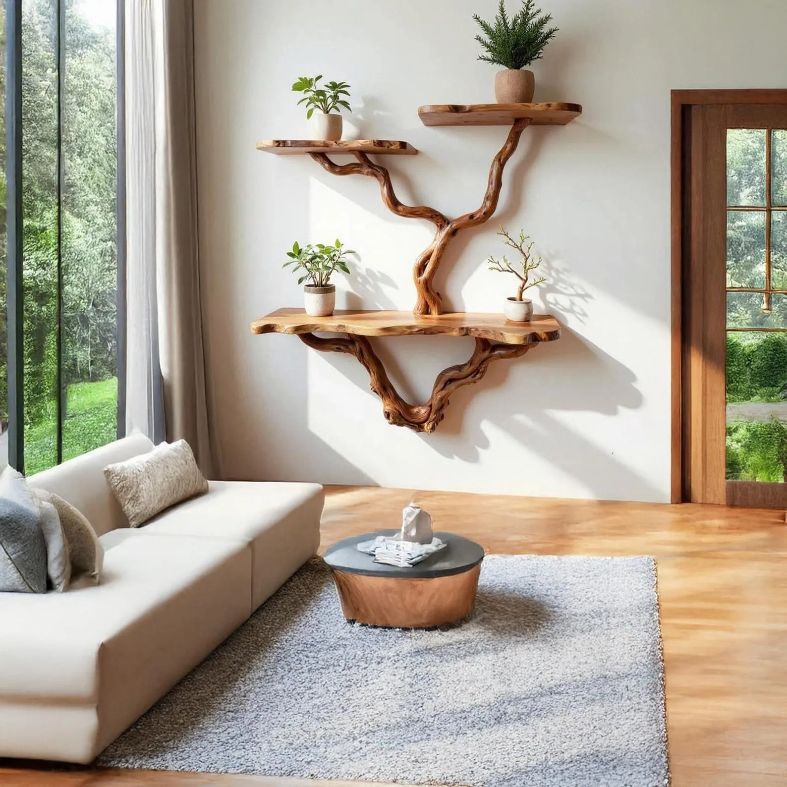 Tree branch floating bookshelf solid wood bookshelves wall mounted driftwood branch art handmade furniture and decor - Image 4