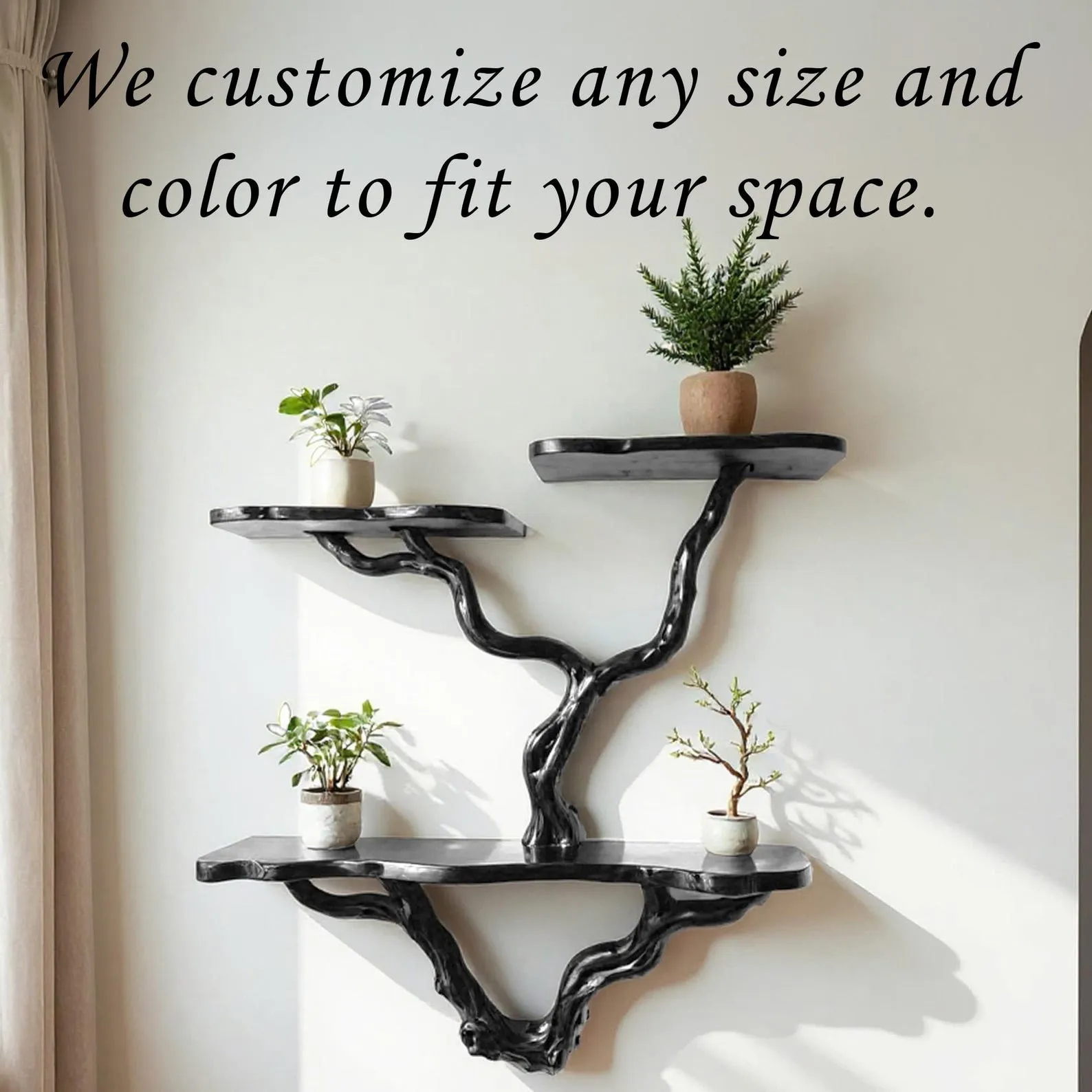 Tree branch floating bookshelf solid wood bookshelves wall mounted driftwood branch art handmade furniture and decor - Image 6