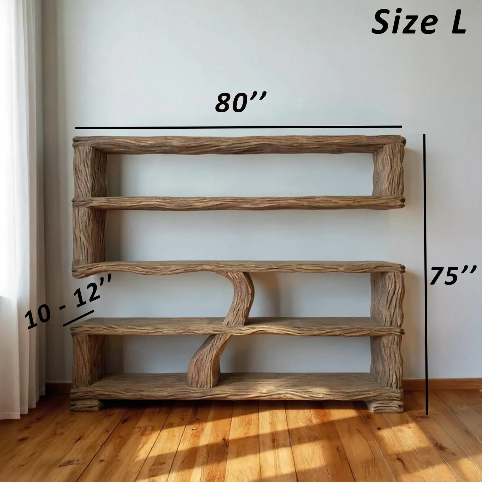 Reclaimed wood bookcase art solid wood carved standing tree bookshelf wooden handmade furniture home decor - Image 10