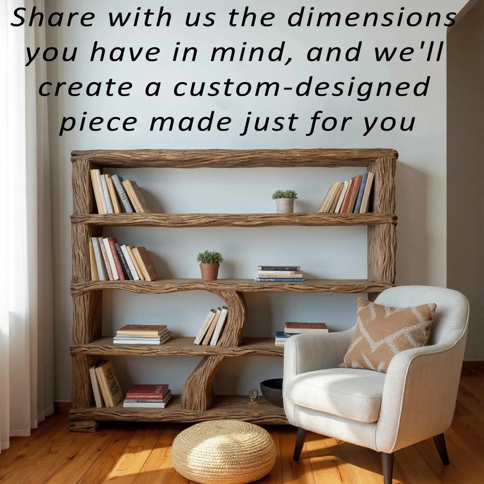 Reclaimed wood bookcase art solid wood carved standing tree bookshelf wooden handmade furniture home decor - Image 7