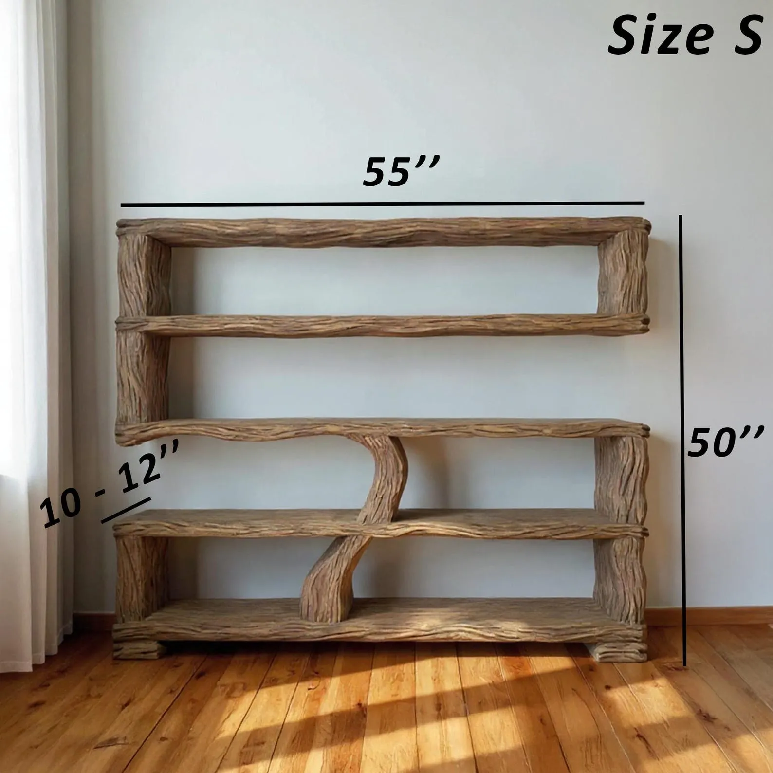 Reclaimed wood bookcase art solid wood carved standing tree bookshelf wooden handmade furniture home decor - Image 8