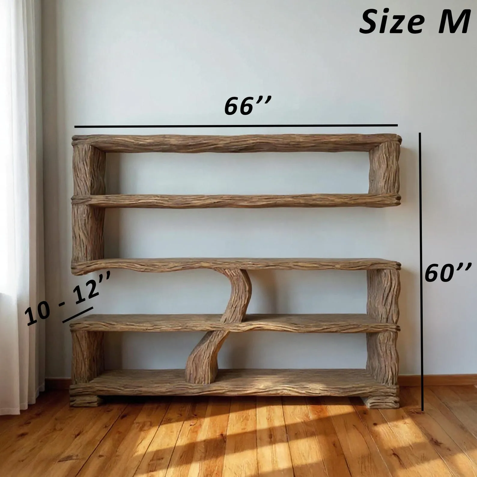 Reclaimed wood bookcase art solid wood carved standing tree bookshelf wooden handmade furniture home decor - Image 9