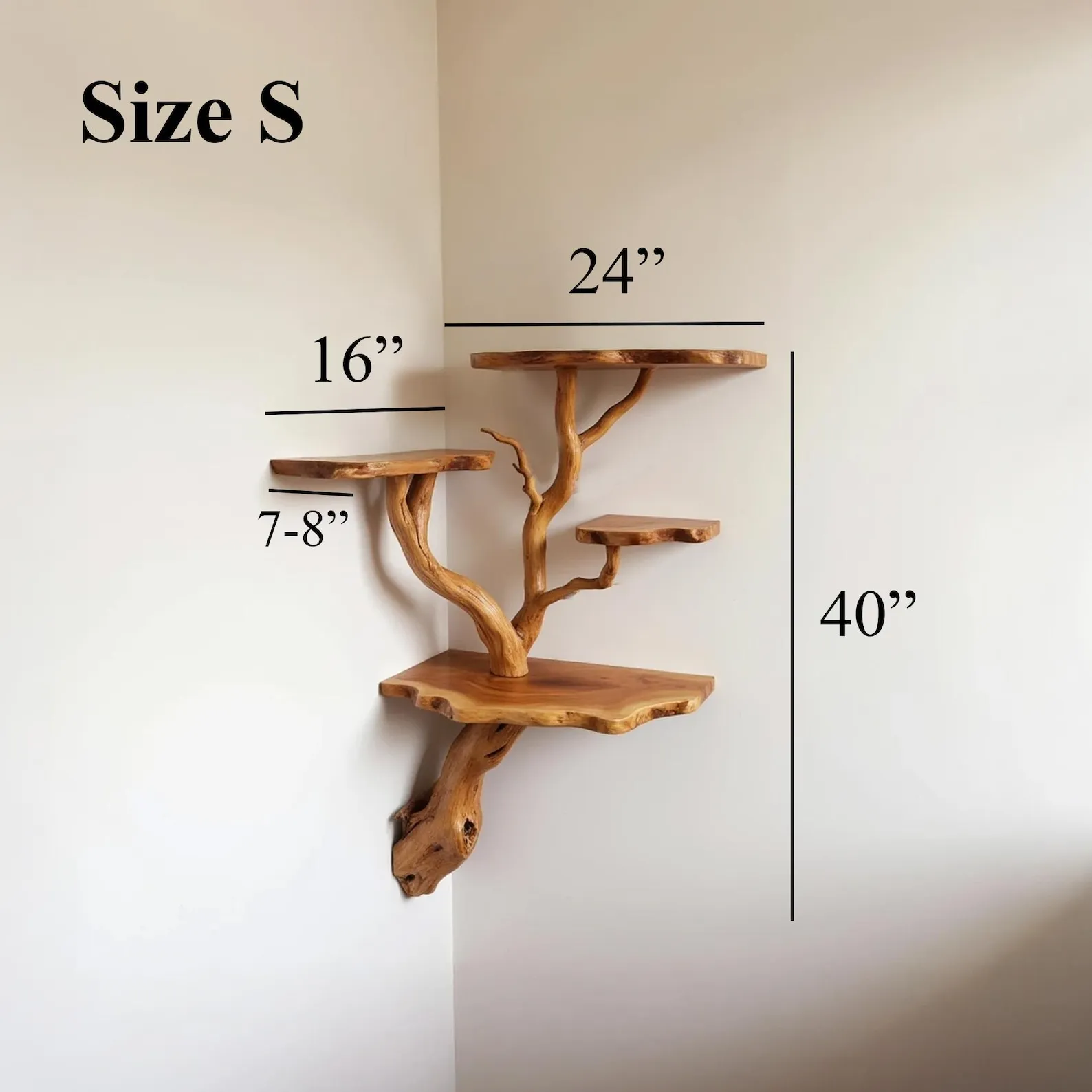 Floating corner shelf tree driftwood branch bookshelf wall mount solid wood bookcase handcrafted rustic furntiure - Image 6