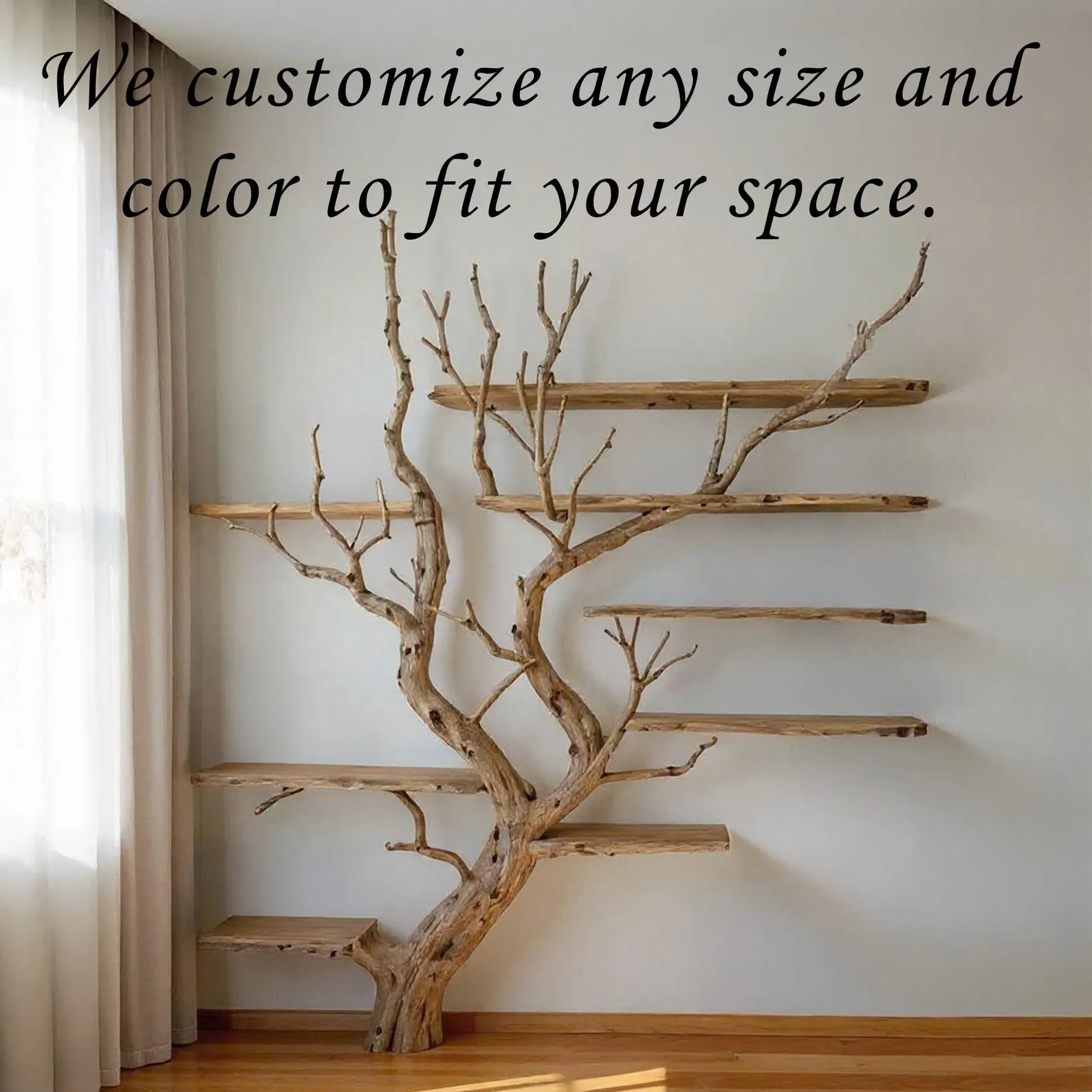 Driftwood Tree Branch Bookshelf: Rustic Floating Shelves, Solid Wood - Image 6