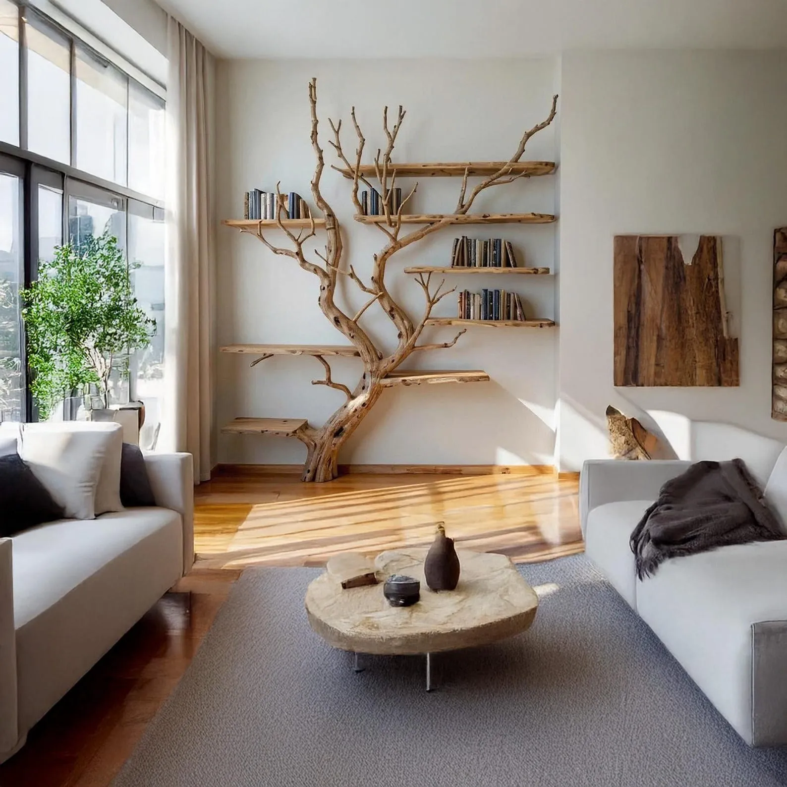 Driftwood Tree Branch Bookshelf: Rustic Floating Shelves, Solid Wood - Image 8