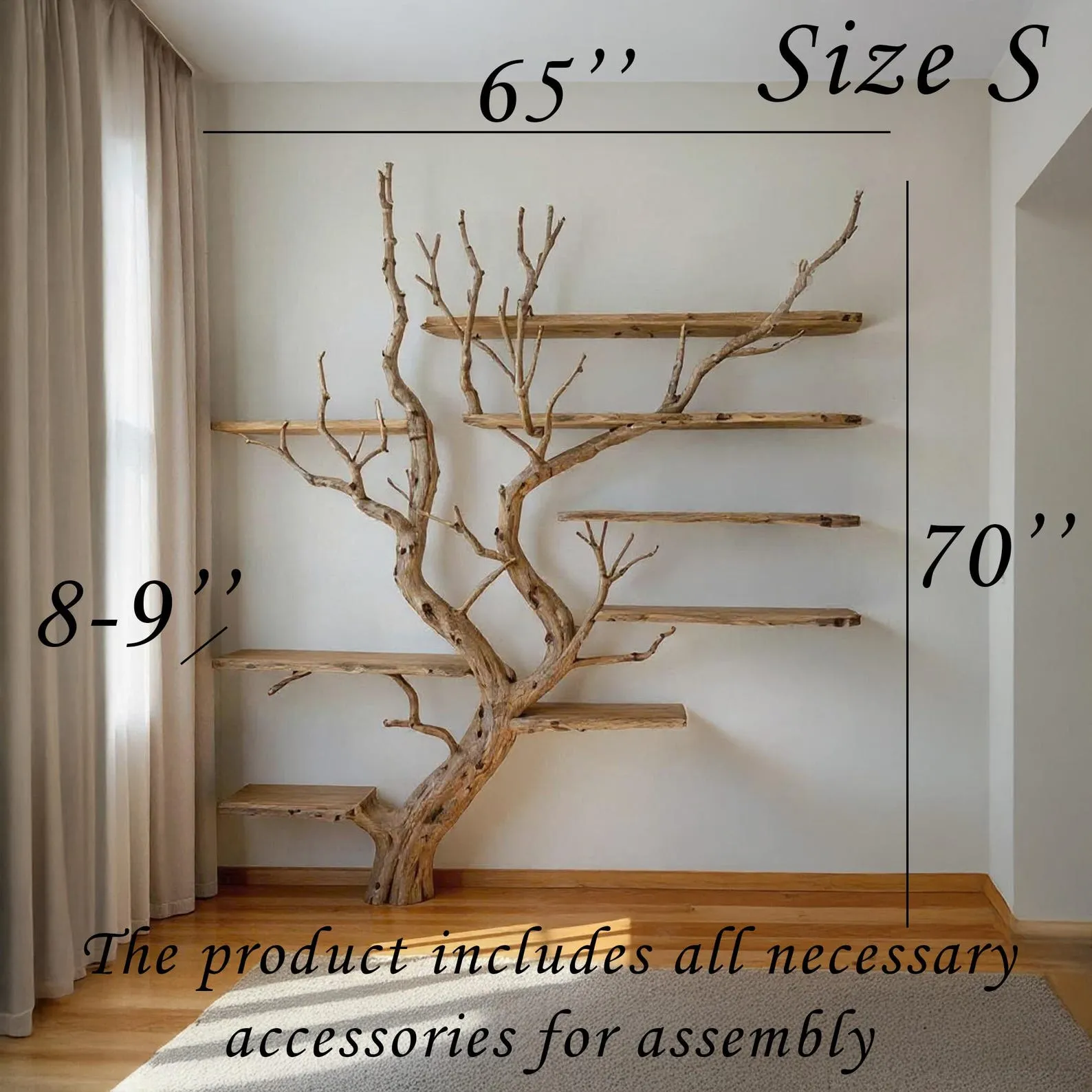 Driftwood Tree Branch Bookshelf: Rustic Floating Shelves, Solid Wood - Image 9