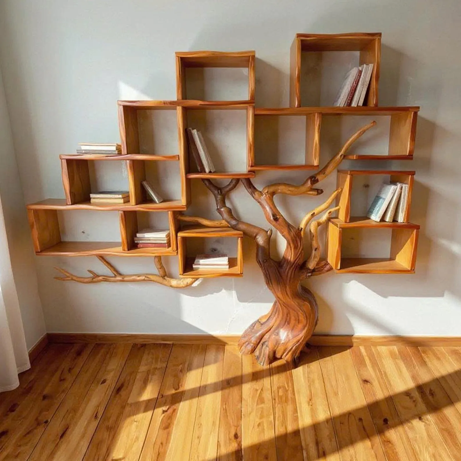 Driftwood Tree Bookshelf: Solid Wood Floating Shelf, Wall Art - Image 3