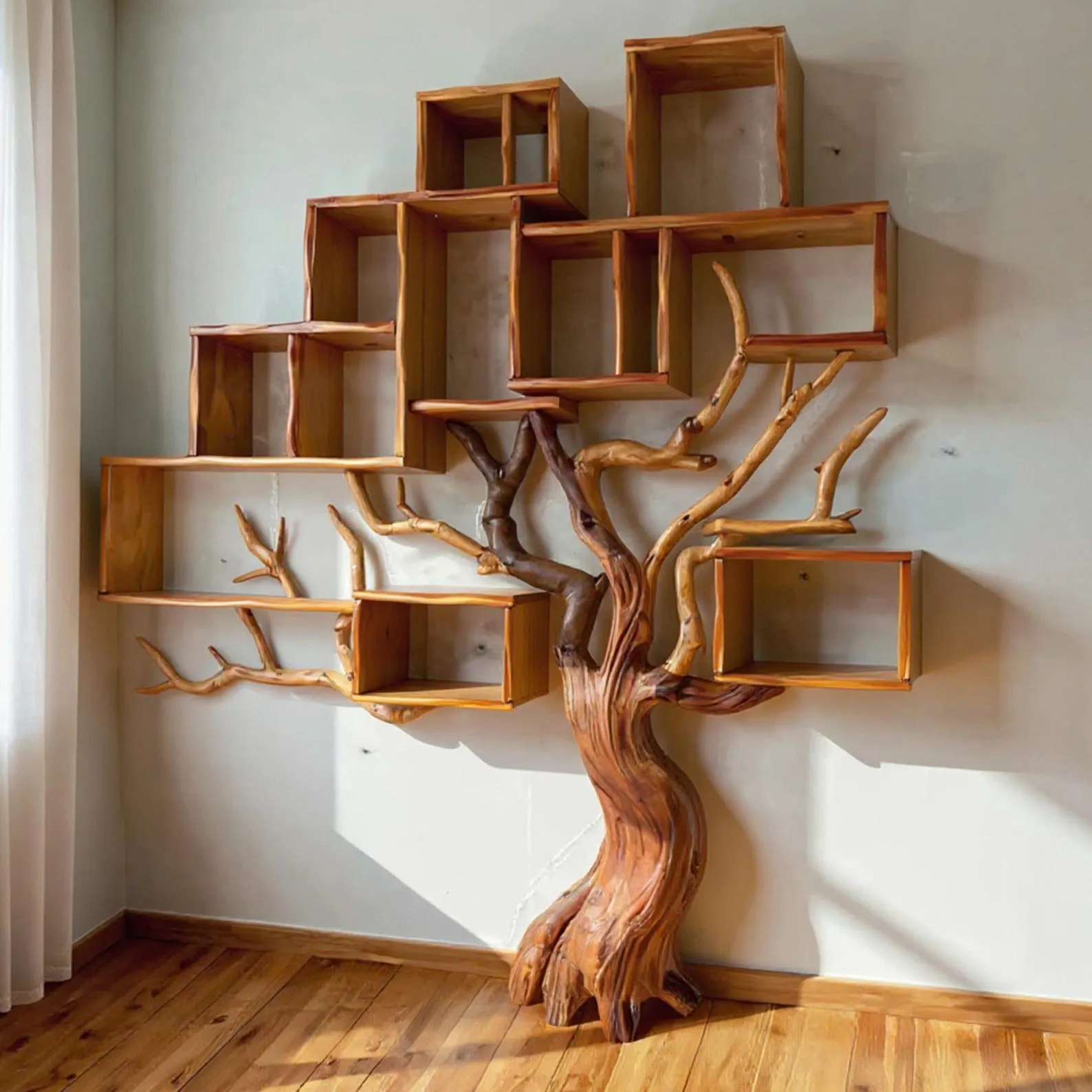 Driftwood Tree Bookshelf: Solid Wood Floating Shelf, Wall Art - Image 5