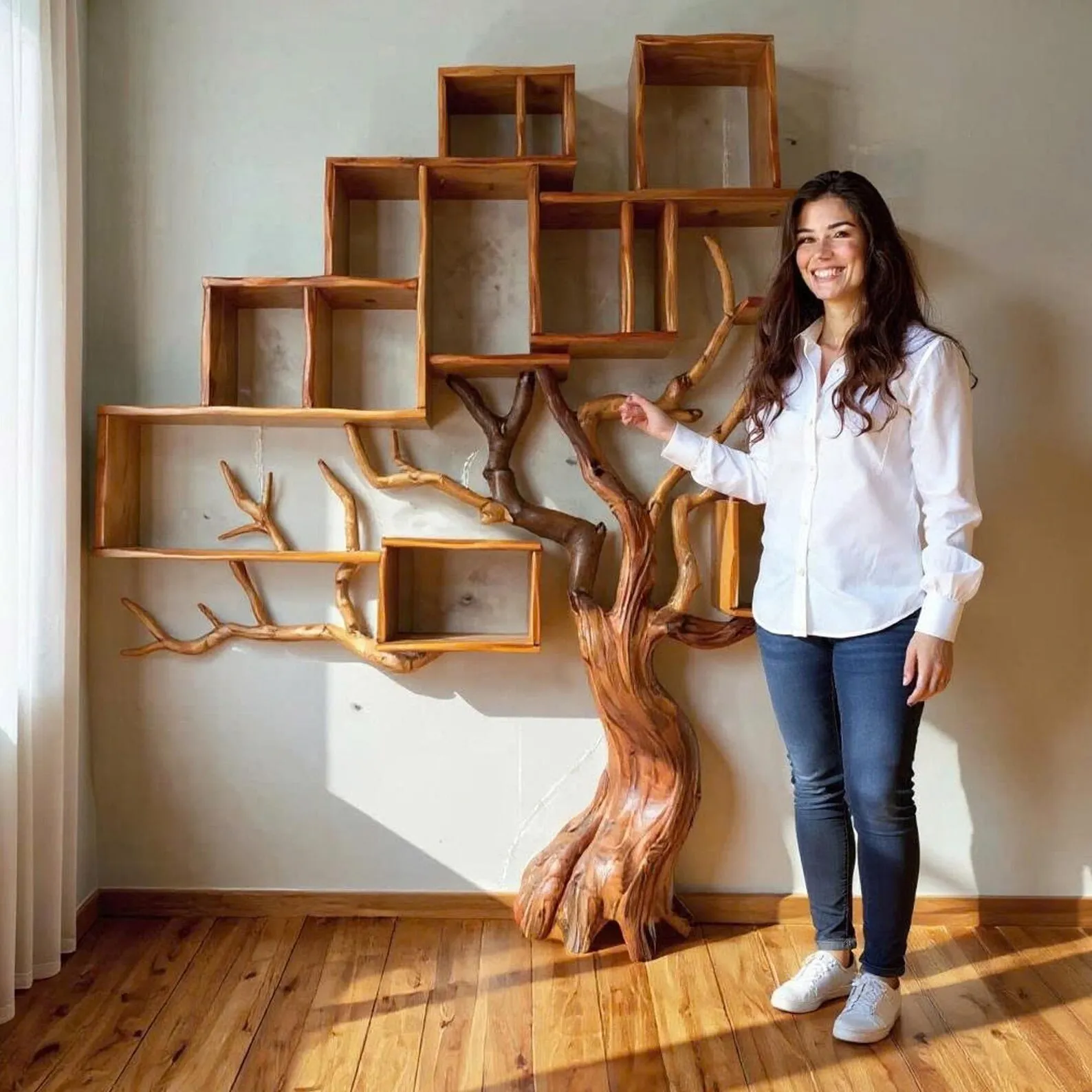 Driftwood Tree Bookshelf: Solid Wood Floating Shelf, Wall Art - Image 6