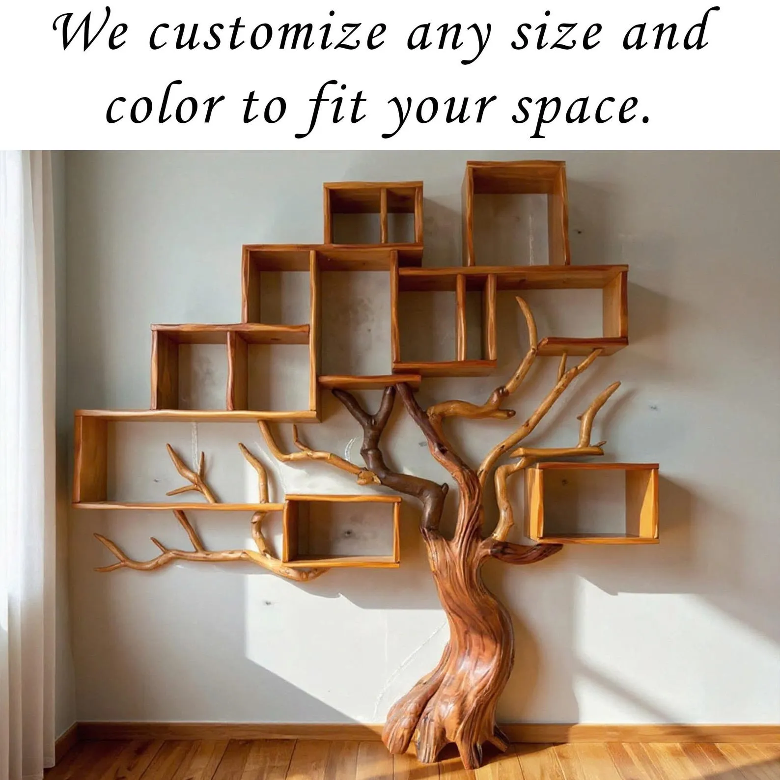 Driftwood Tree Bookshelf: Solid Wood Floating Shelf, Wall Art - Image 7