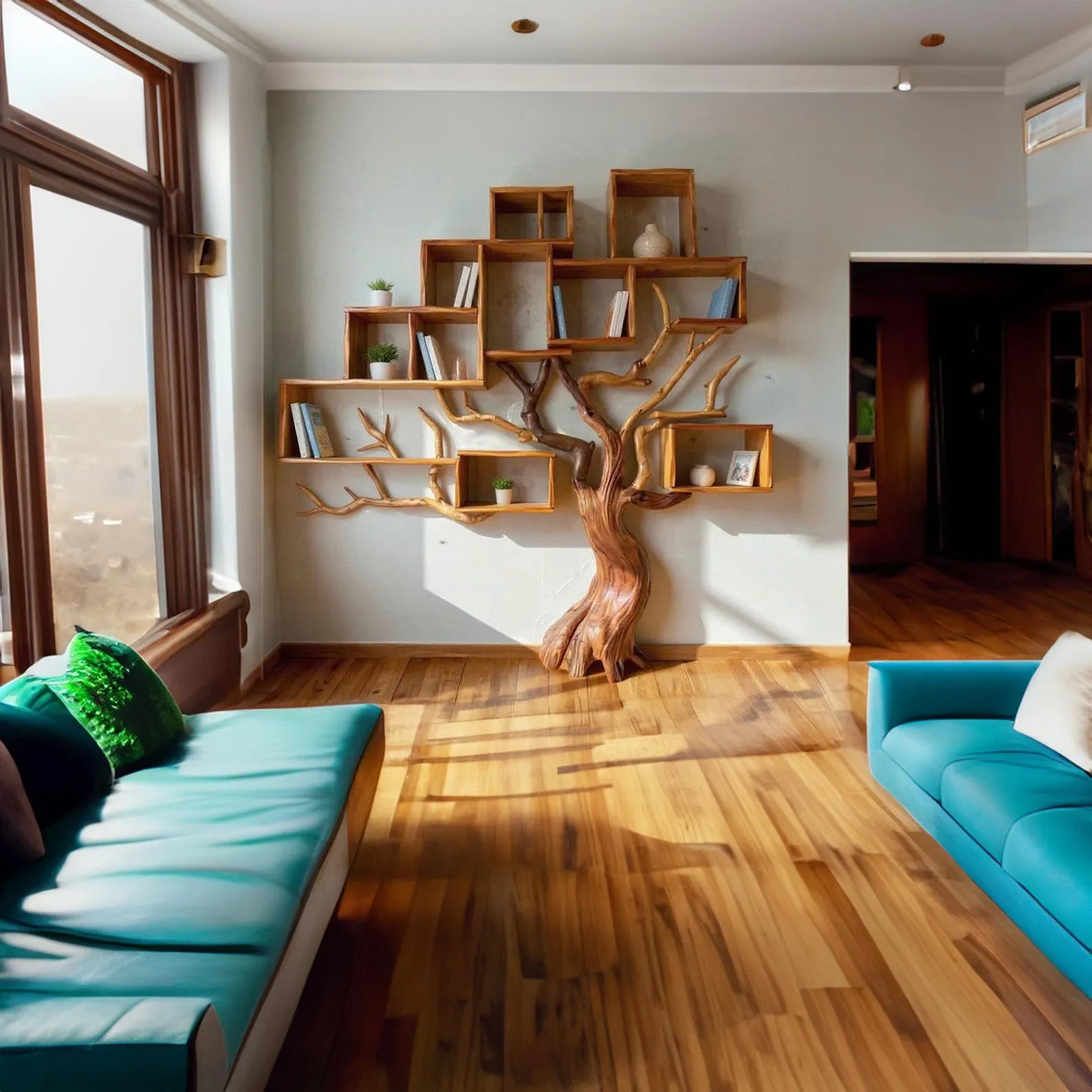 Driftwood Tree Bookshelf: Solid Wood Floating Shelf, Wall Art - Image 8