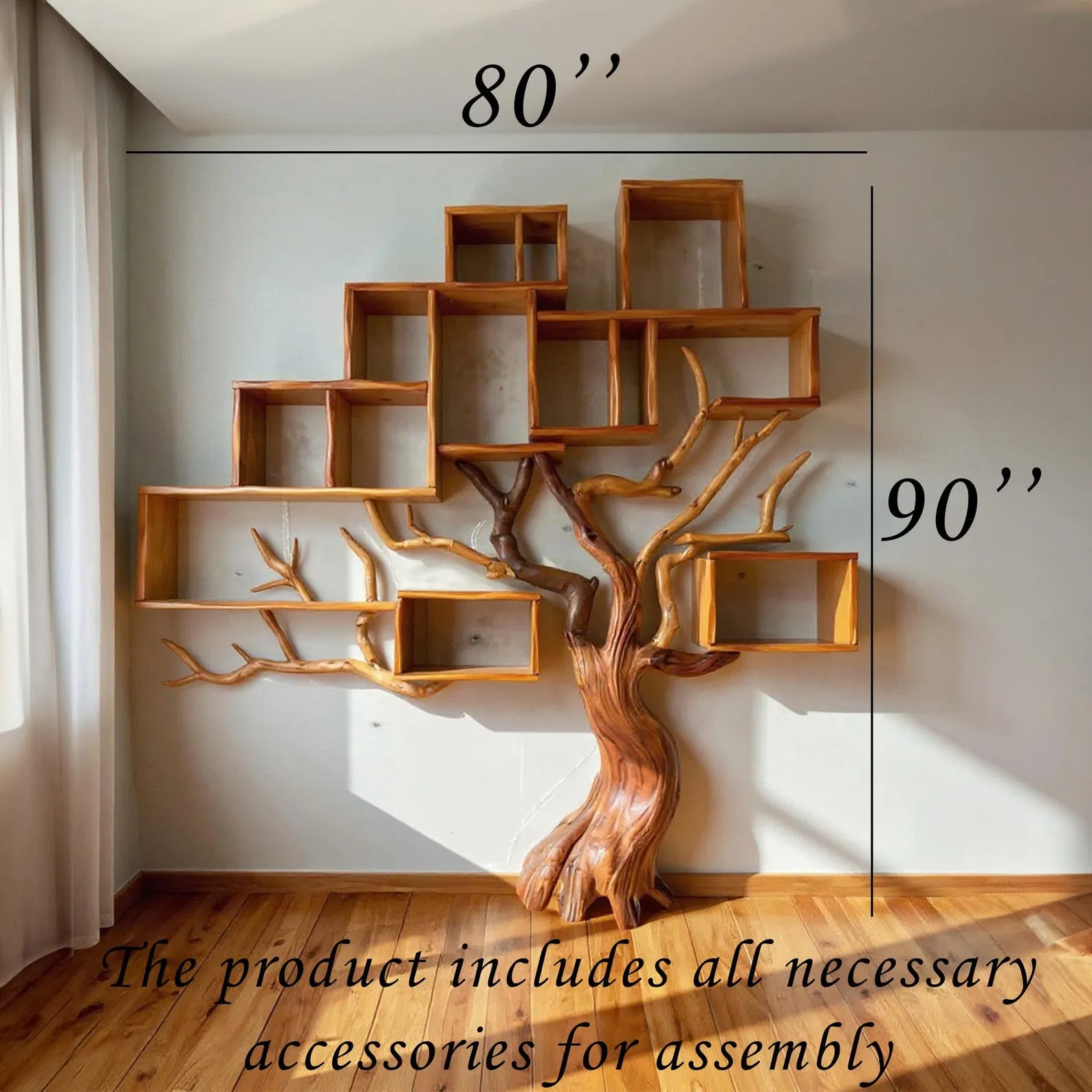 Driftwood Tree Bookshelf: Solid Wood Floating Shelf, Wall Art - Image 9