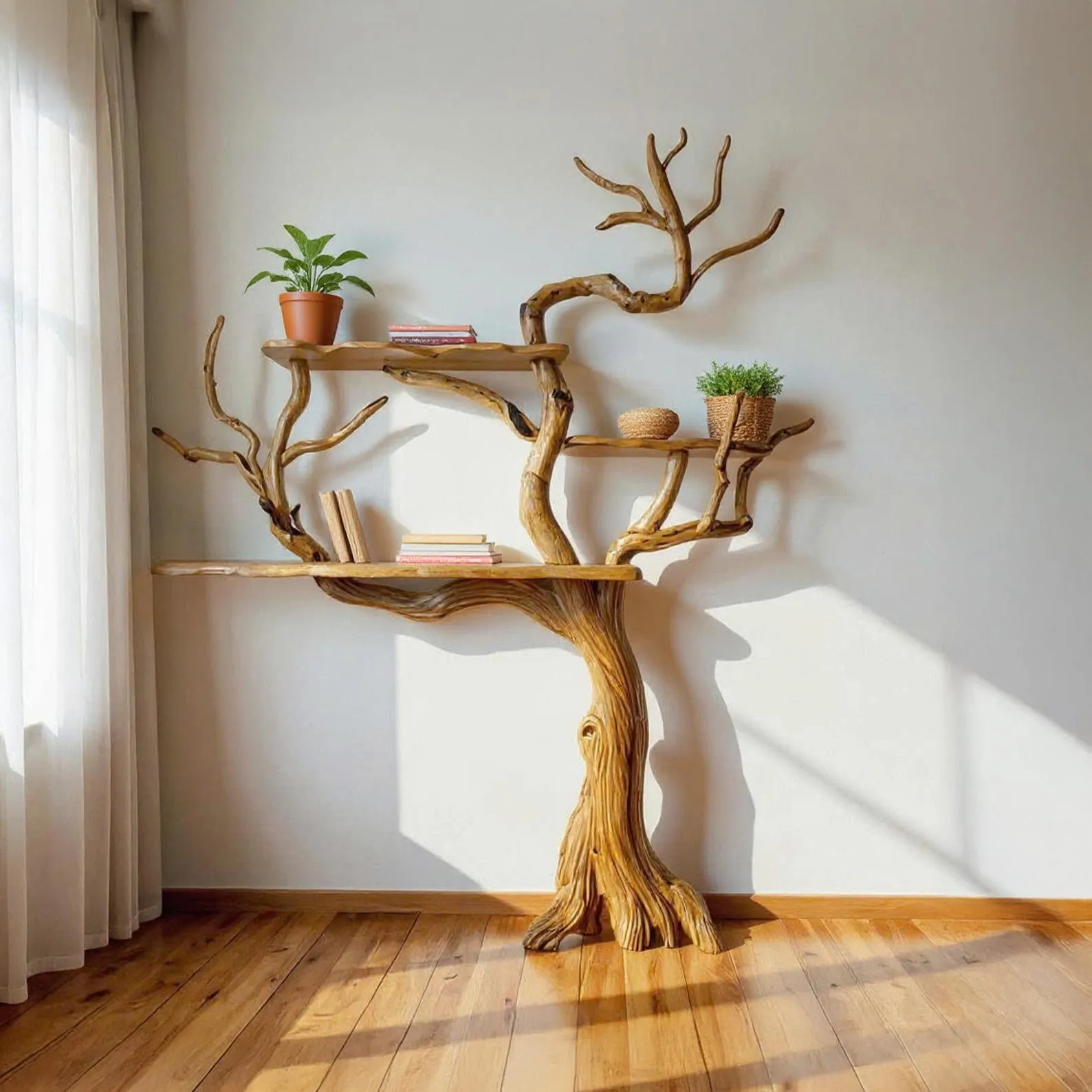 Handmade Tree Branch Bookshelf: Natural Wood Floating Wall Shelf