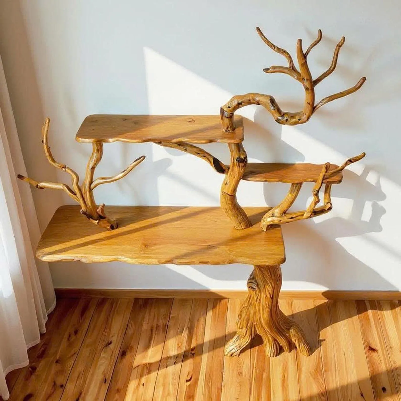 Handmade Tree Branch Bookshelf: Natural Wood Floating Wall Shelf - Image 2