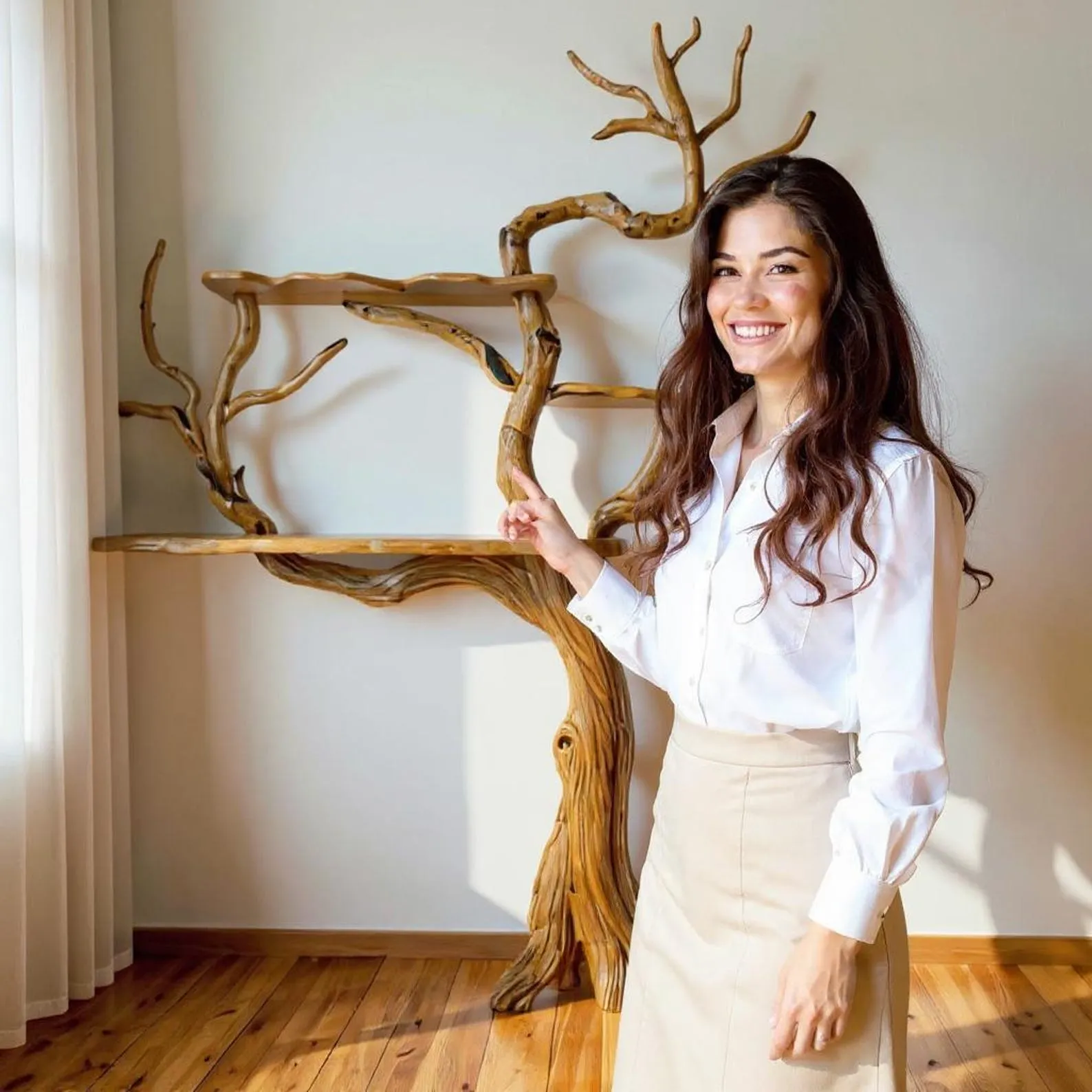 Handmade Tree Branch Bookshelf: Natural Wood Floating Wall Shelf - Image 4