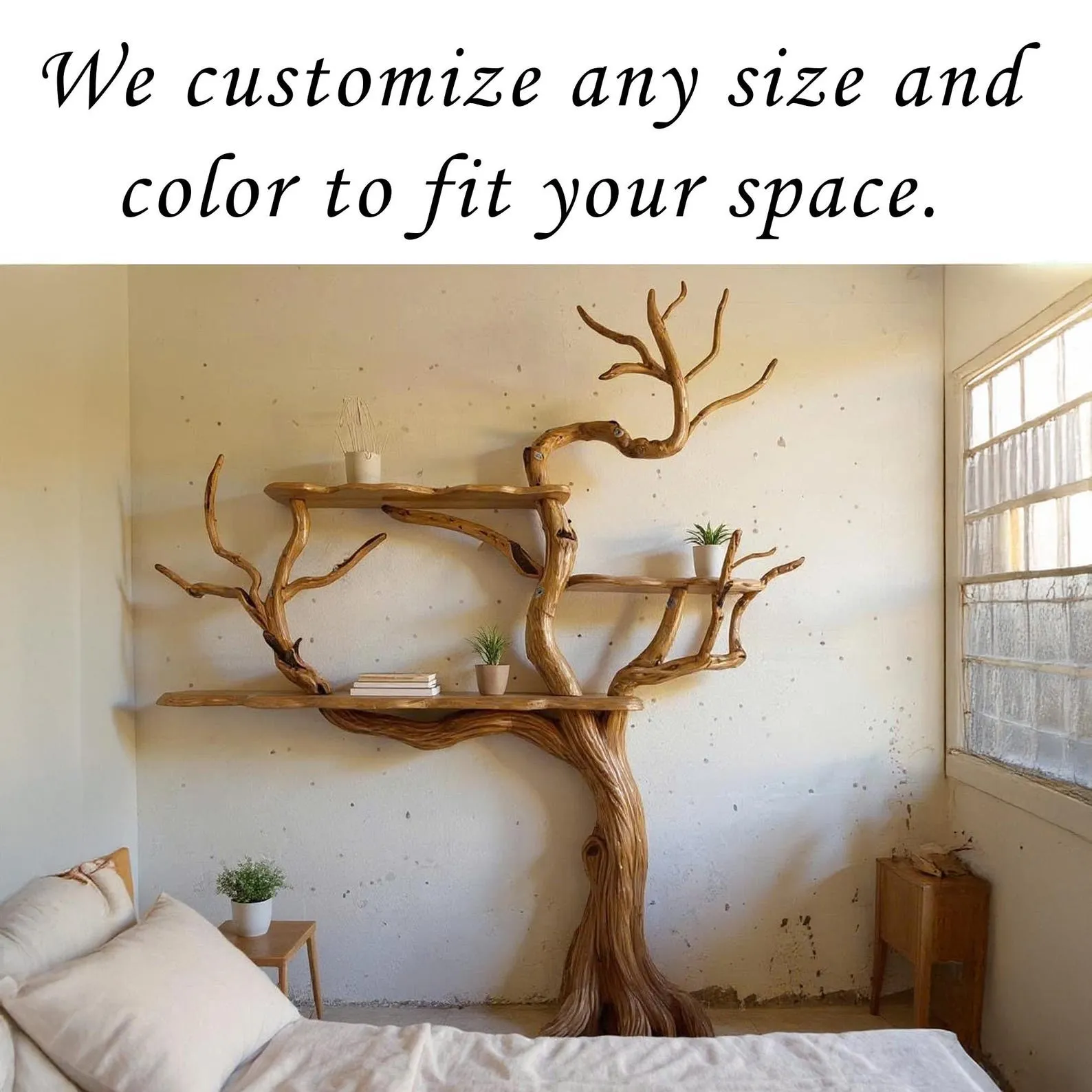 Handmade Tree Branch Bookshelf: Natural Wood Floating Wall Shelf - Image 5