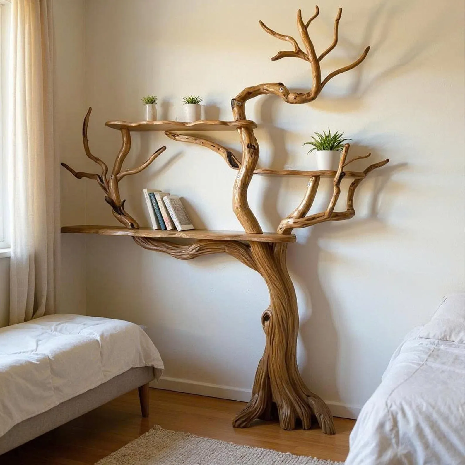 Handmade Tree Branch Bookshelf: Natural Wood Floating Wall Shelf - Image 7