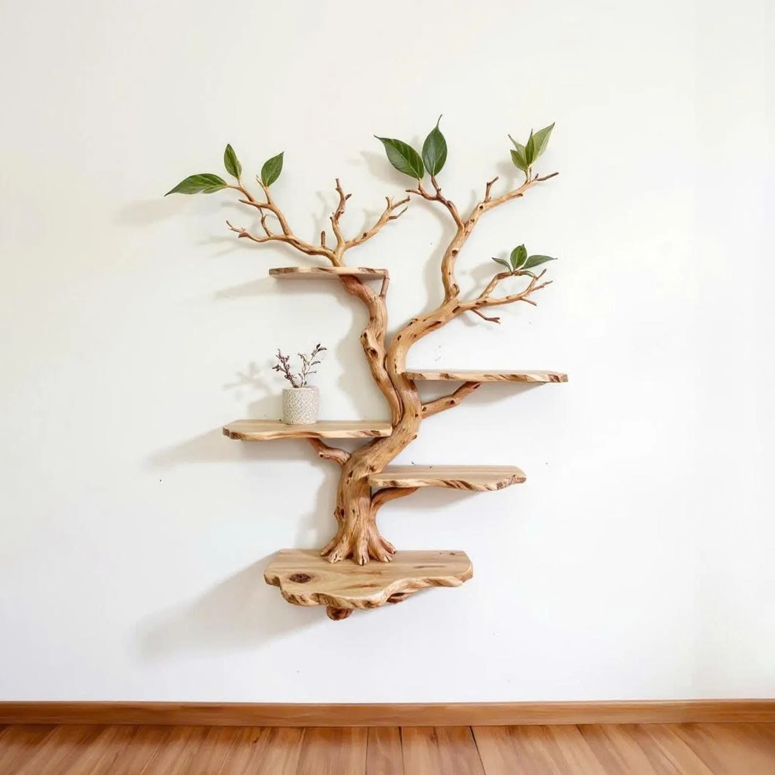 Handcrafted Tree Branch Bookshelf: Wall-Mounted Solid Wood Shelf