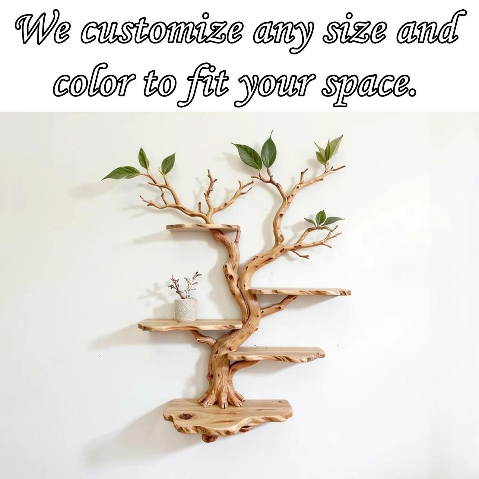 Handcrafted Tree Branch Bookshelf: Wall-Mounted Solid Wood Shelf - Image 3