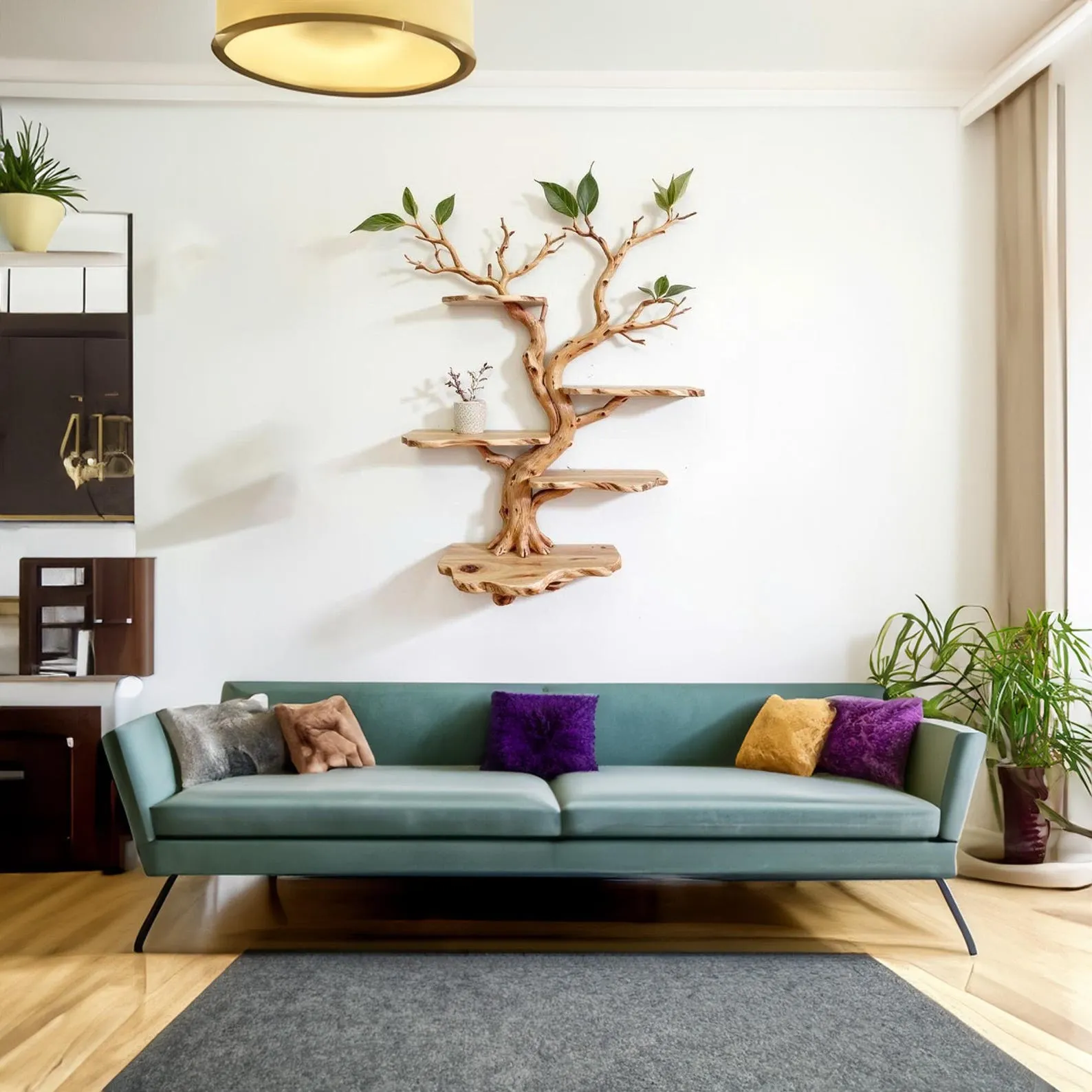 Handcrafted Tree Branch Bookshelf: Wall-Mounted Solid Wood Shelf - Image 4