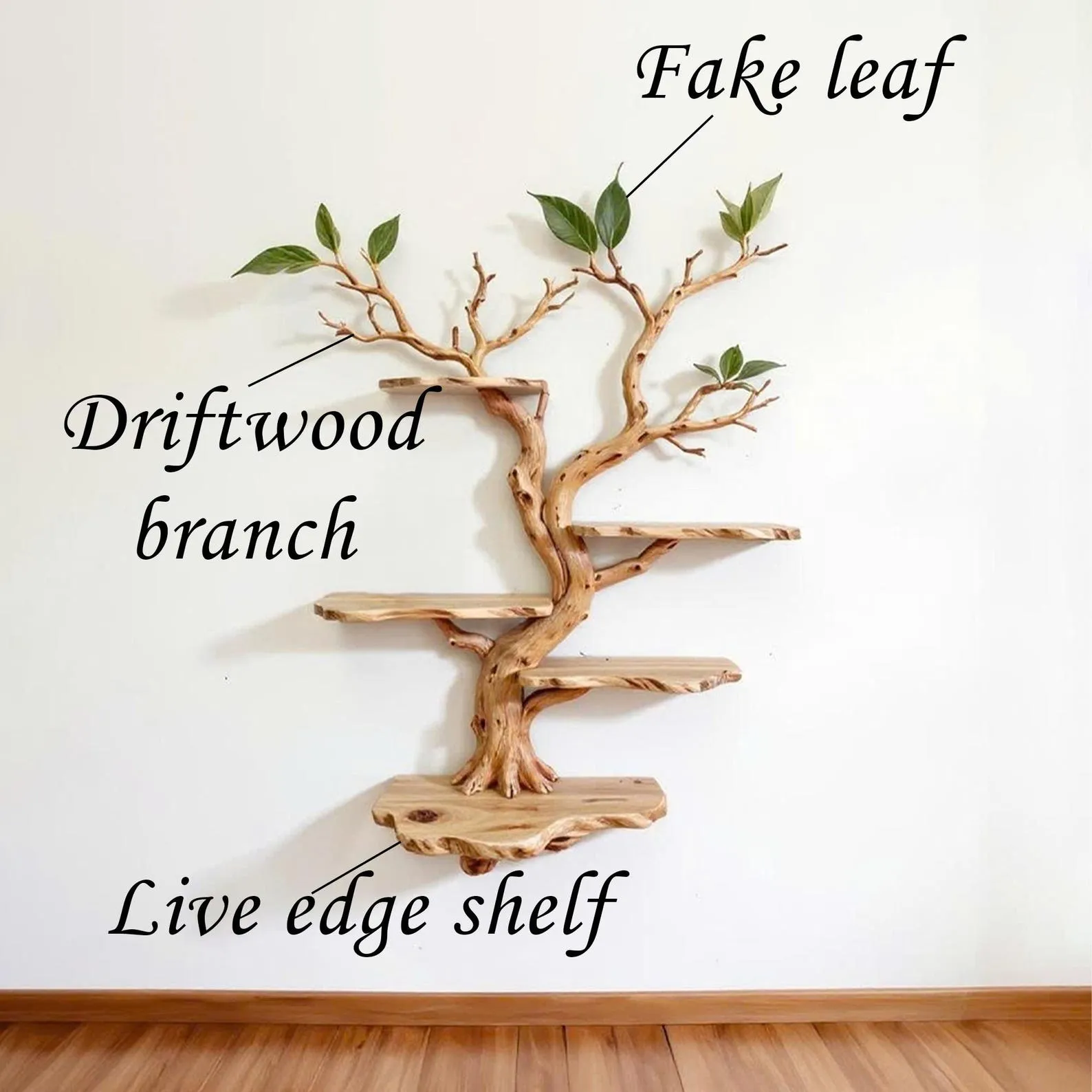 Handcrafted Tree Branch Bookshelf: Wall-Mounted Solid Wood Shelf - Image 5