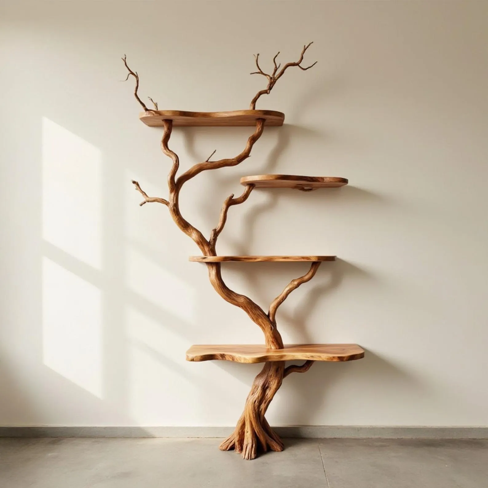 Driftwood Tree Bookshelf: Rustic Floating Shelf, Solid Wood Bookcase