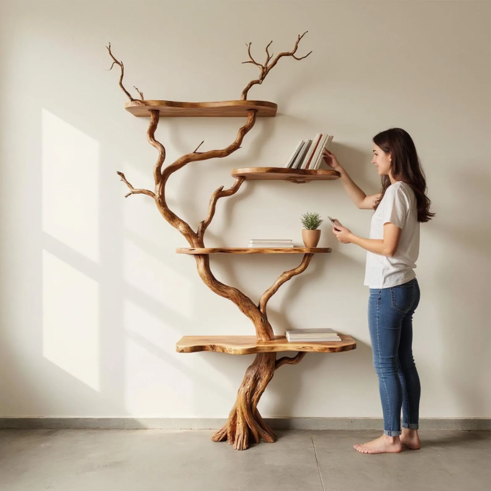 Driftwood Tree Bookshelf: Rustic Floating Shelf, Solid Wood Bookcase - Image 4