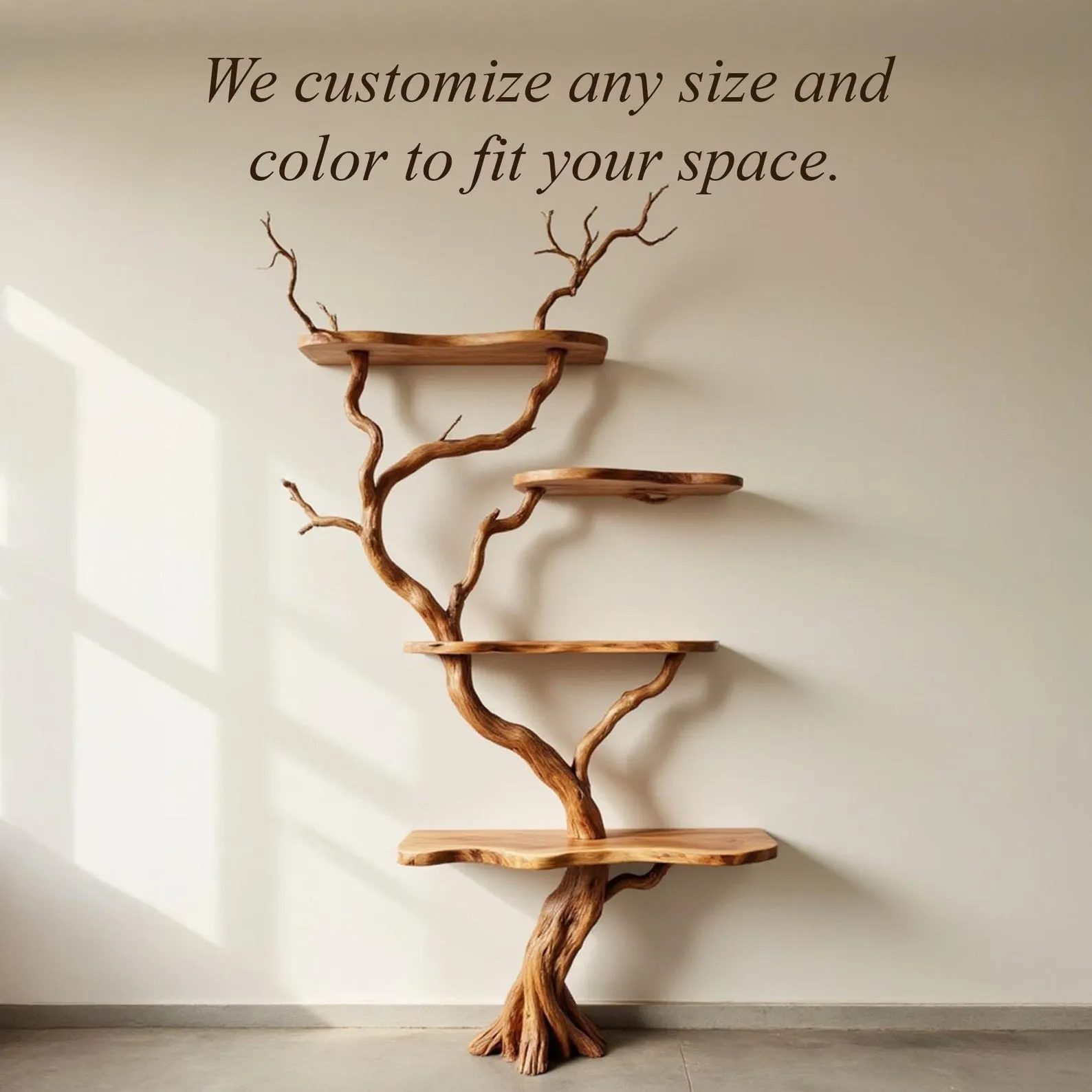 Driftwood Tree Bookshelf: Rustic Floating Shelf, Solid Wood Bookcase - Image 8