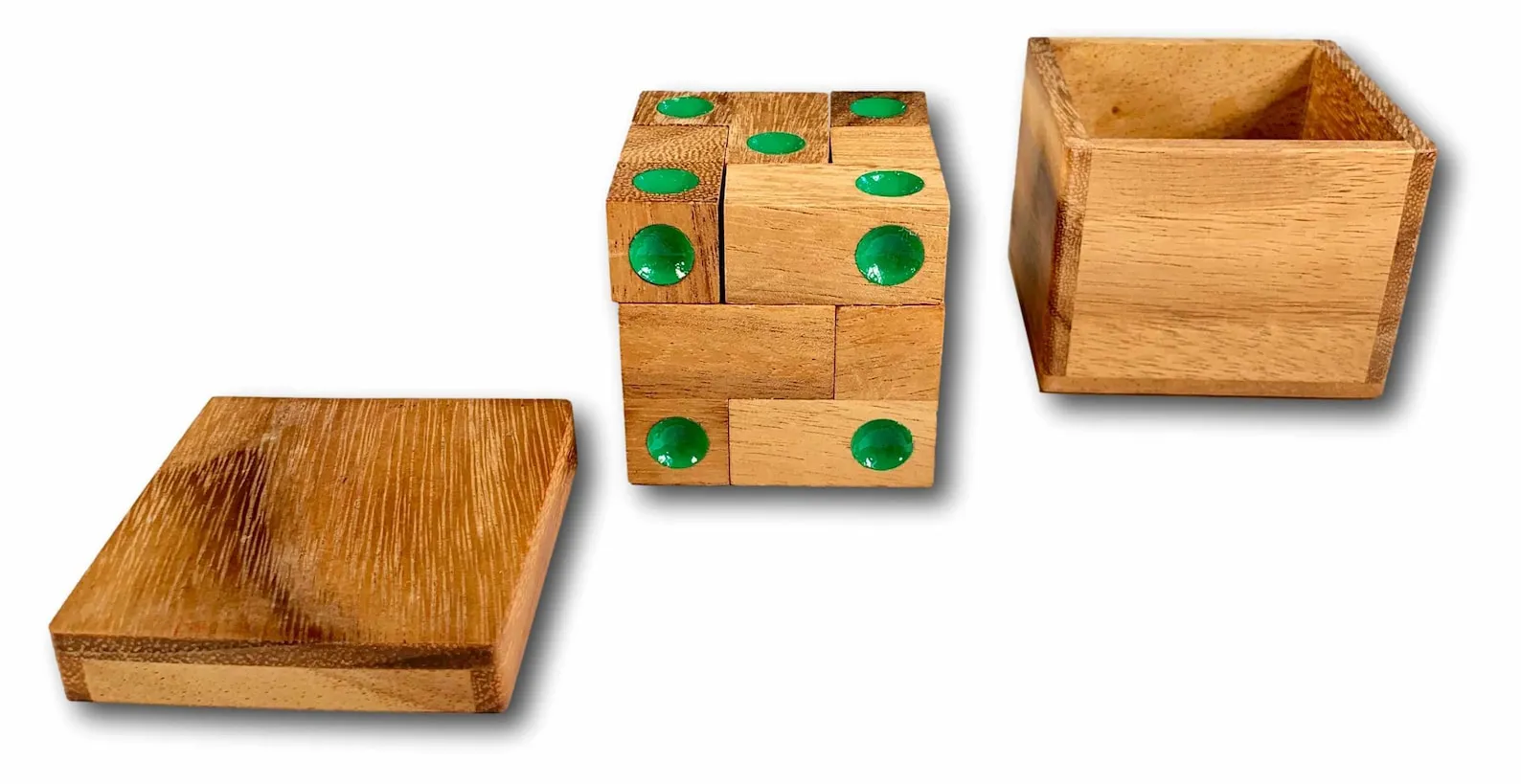 9 Piece L Shaped Cube Puzzle - Wooden Brain Teaser with 6 Challenges, Dice Cube & Color Dot Designs, Level 3 Difficulty Logic Puzzle