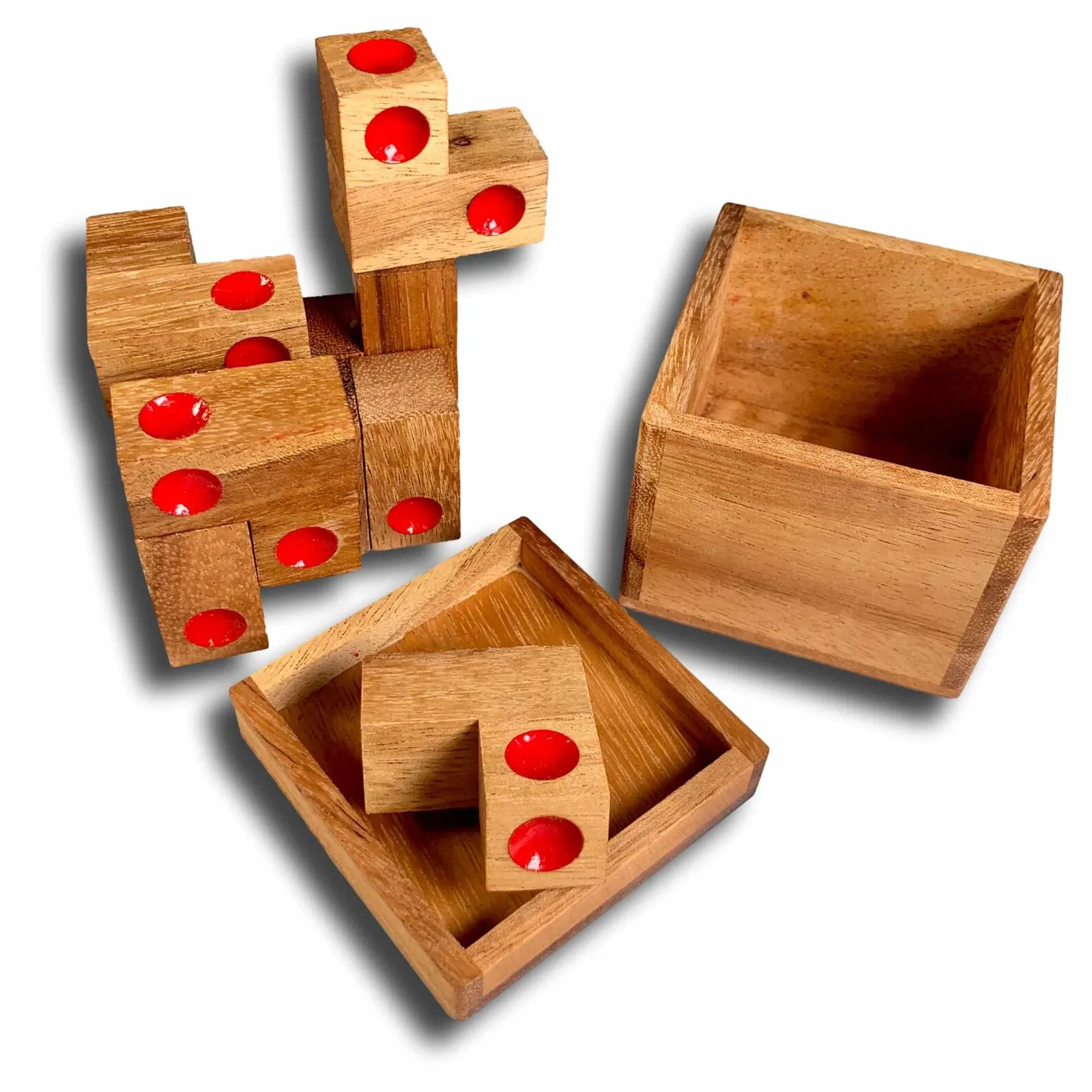 9 Piece L Shaped Cube Puzzle - Wooden Brain Teaser with 6 Challenges, Dice Cube & Color Dot Designs, Level 3 Difficulty Logic Puzzle - Image 3