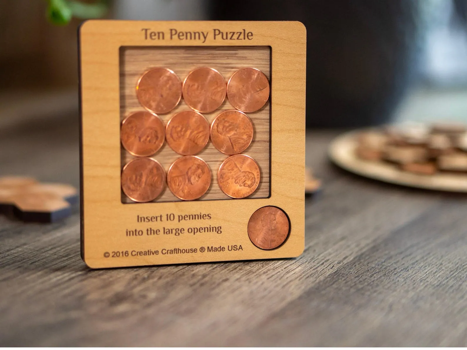 10 Penny Puzzle, Wooden Brain Teaser Puzzle For Adults, Challenging Puzzle, Travel Board Game, Puzzle Lover Gift, Creative Crafthouse - Image 2